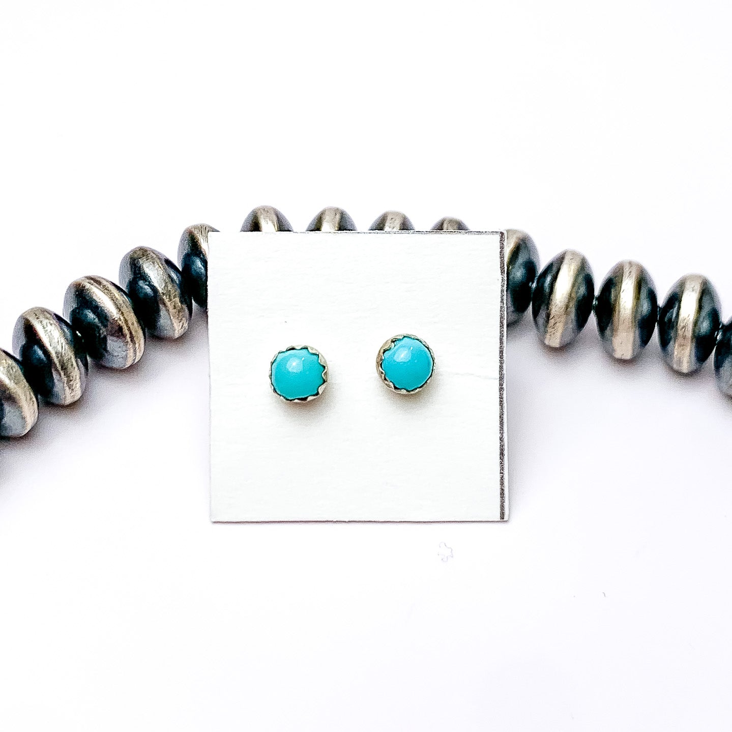 Linda Yazzie | Navajo Handmade Tiny Sterling Silver and Turquoise Stud Earrings - Giddy Up Glamour Boutique