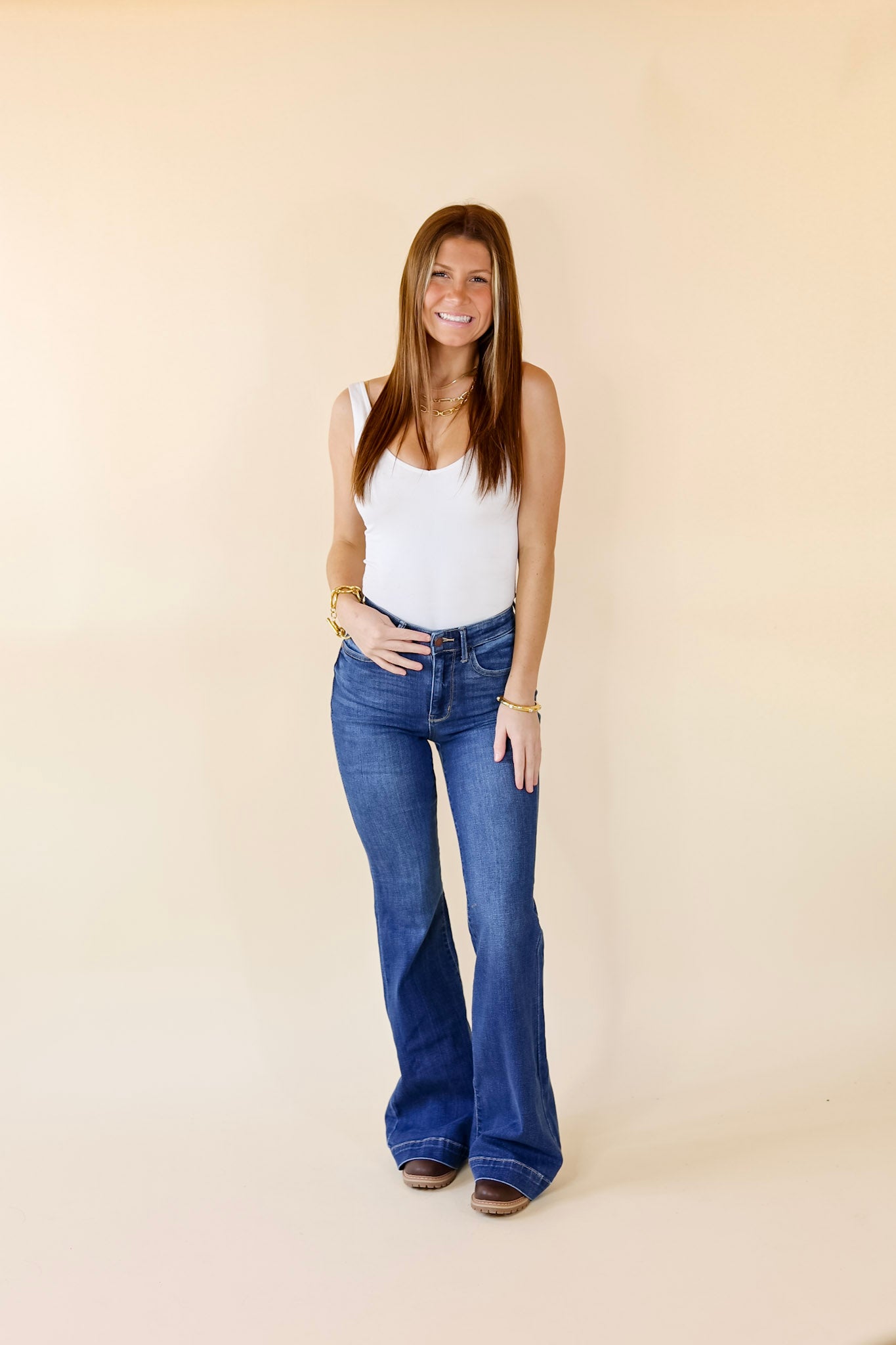 Judy Blue | A Minute More Wide Hem Flare Jeans in Medium Wash - Giddy Up Glamour Boutique