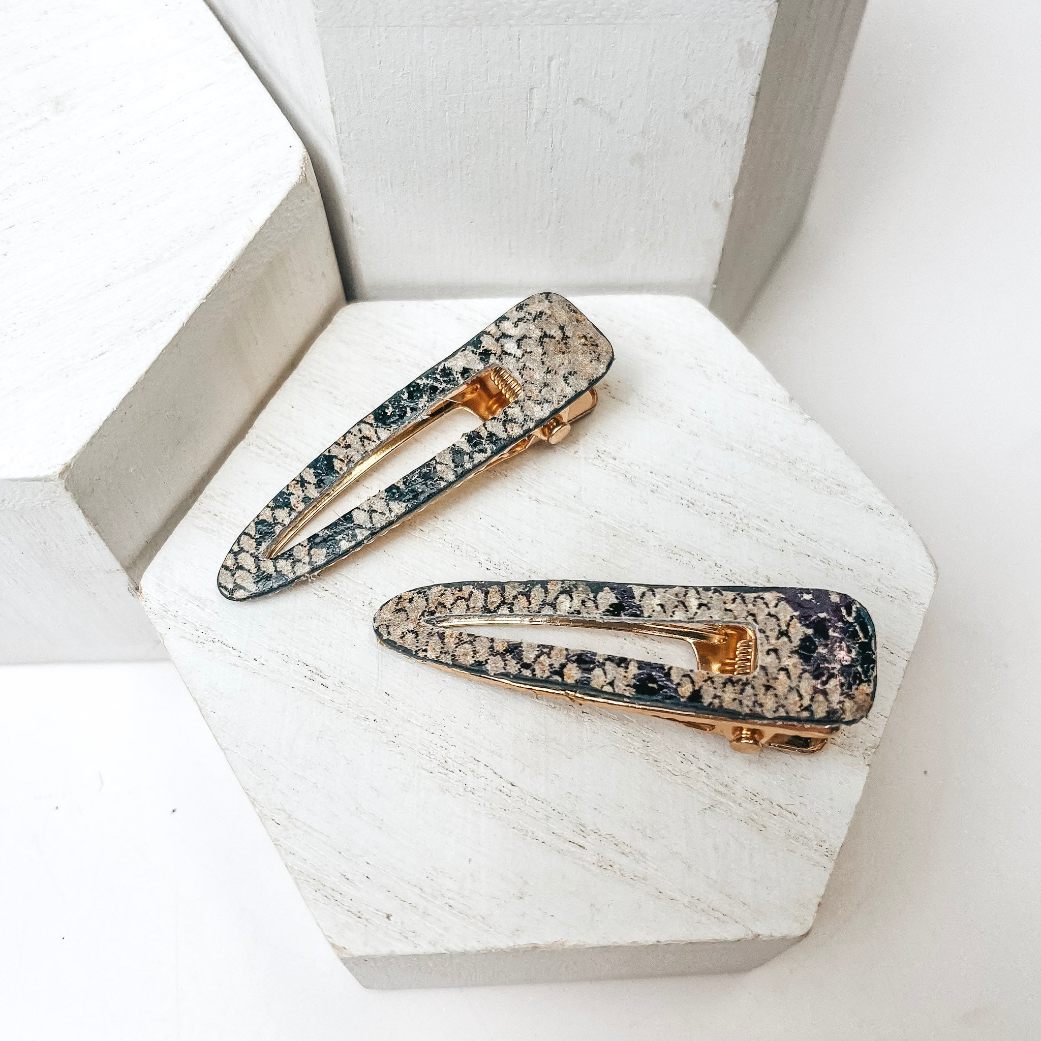 Triangular Hair Clip Pair in Snakeskin - Giddy Up Glamour Boutique