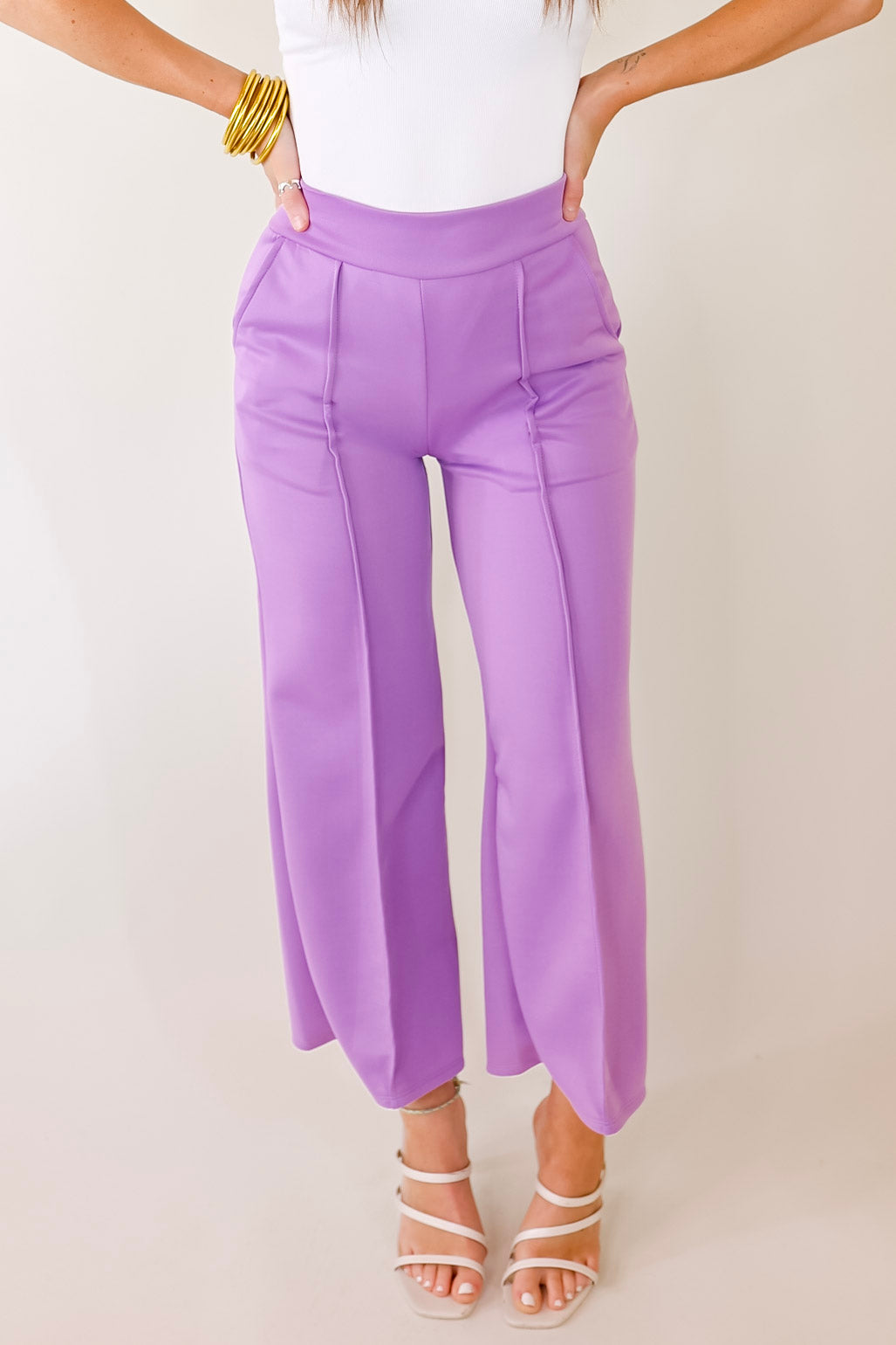 Do A Double Take Front Pleated Pants in Lavender Purple - Giddy Up Glamour Boutique