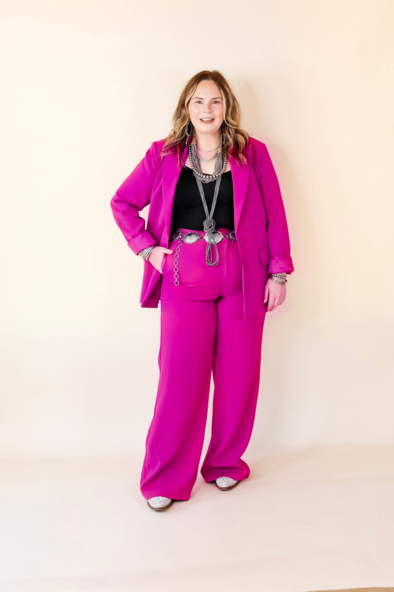 Modern Marvel Button Up Blazer in Magenta Pink - Giddy Up Glamour Boutique