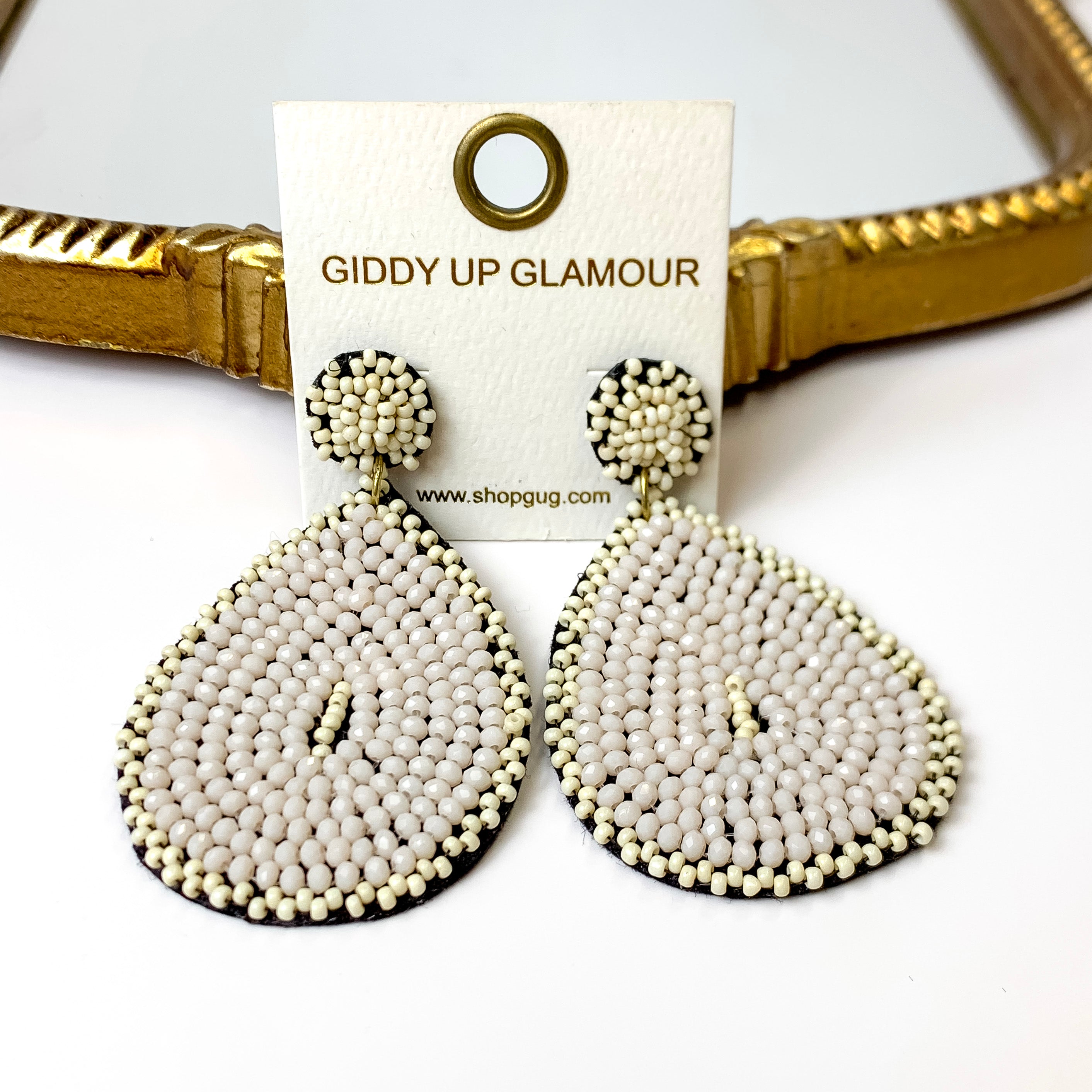 Seed Bead Teardrop Earrings in Ivory White - Giddy Up Glamour Boutique