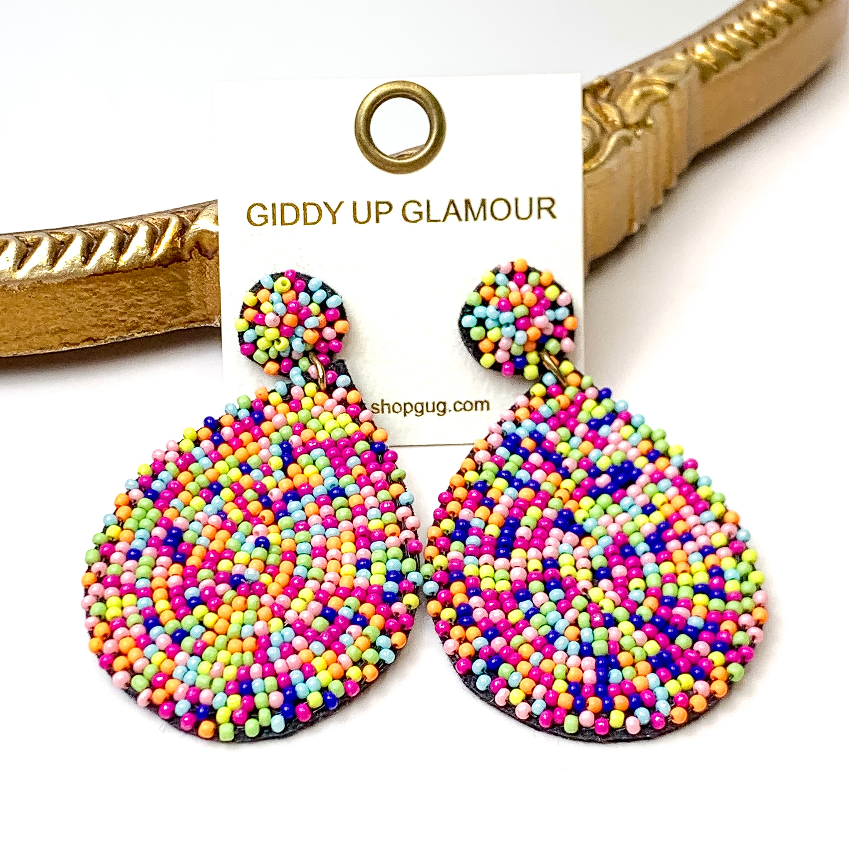 Circle Post Beaded Teardrop Earrings in Multicolor - Giddy Up Glamour Boutique