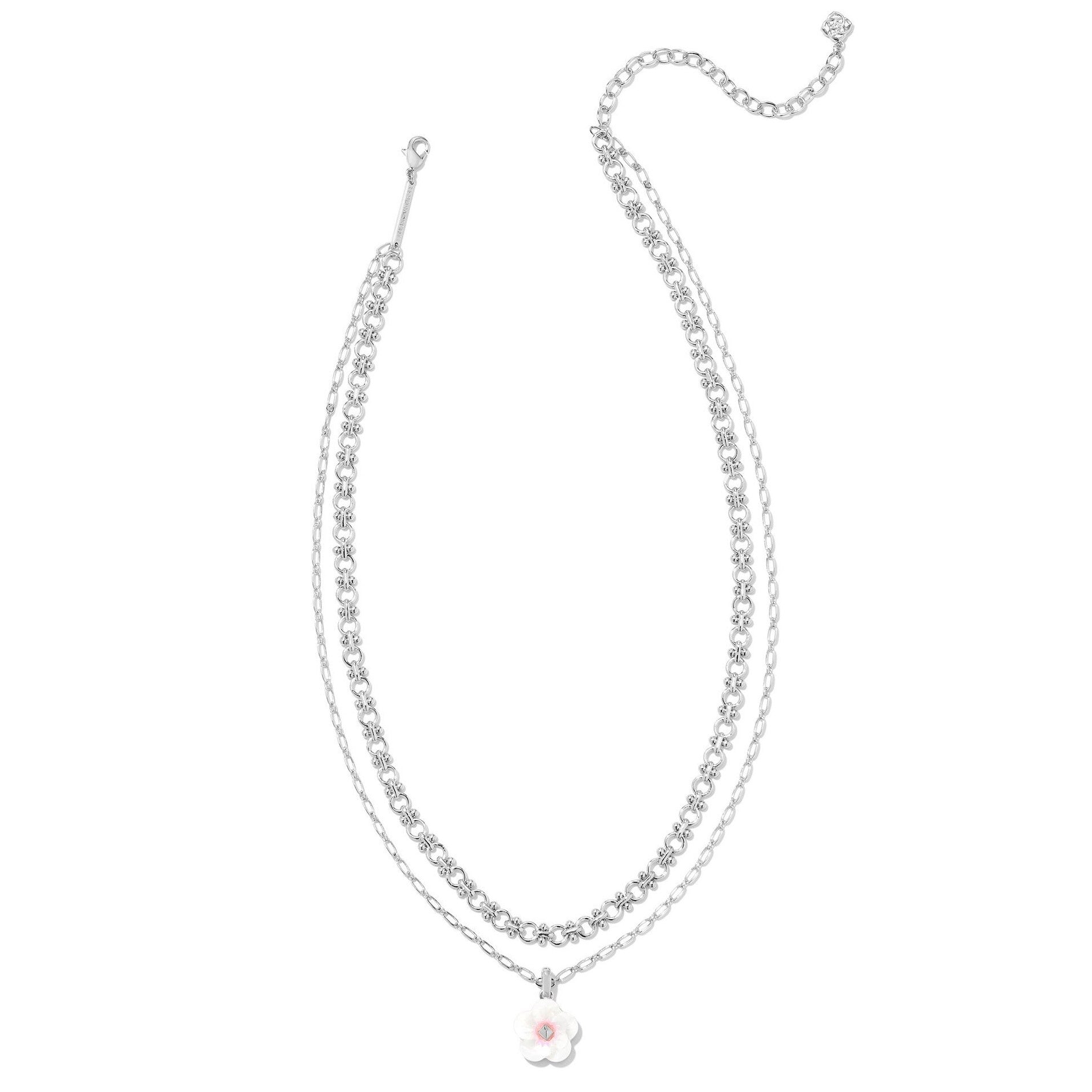 Kendra Scott | Deliah Silver Multi Strand Necklace in Iridescent Pink and White Mix - Giddy Up Glamour Boutique