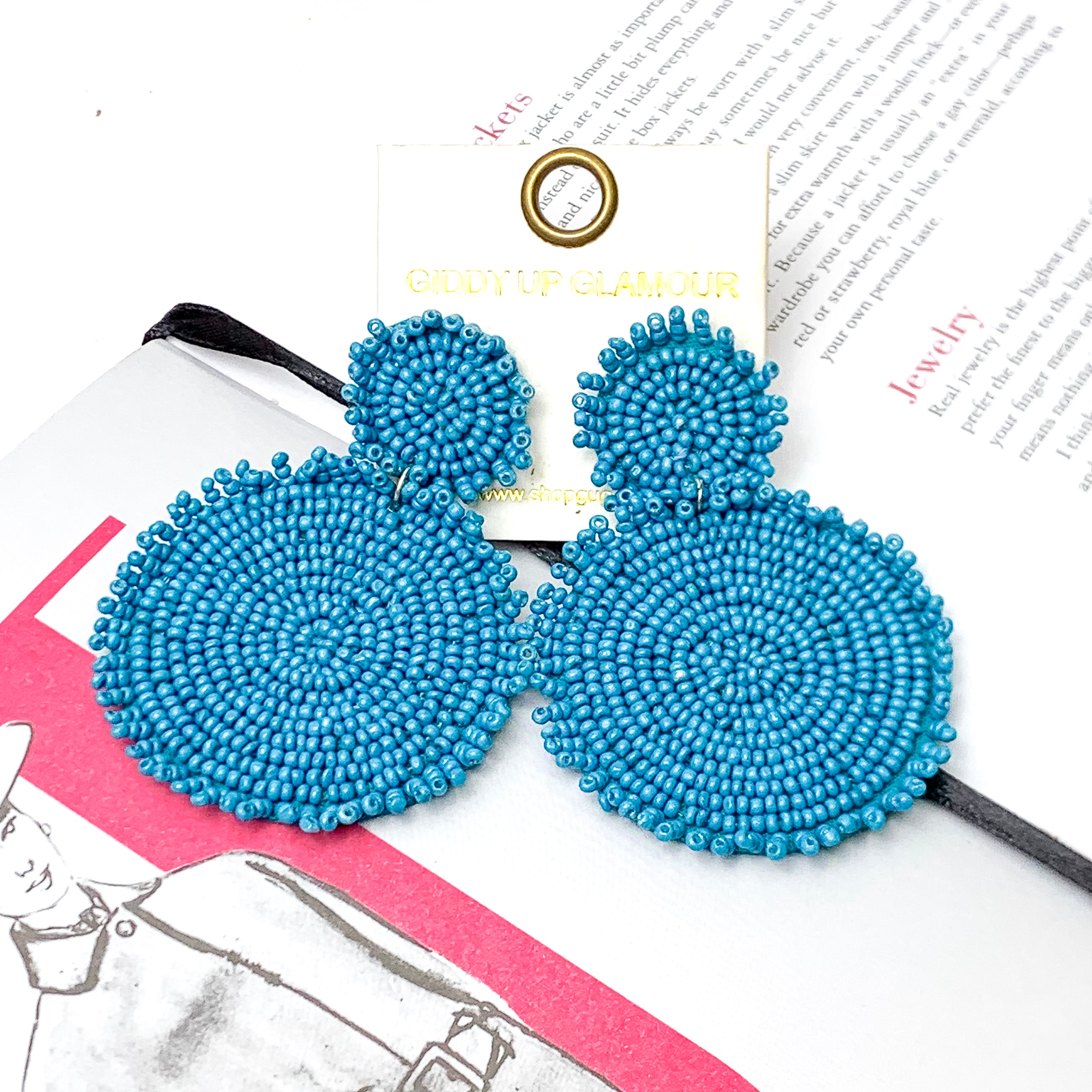 Circle Drop Two Tiered Beaded Earrings in Teal Blue - Giddy Up Glamour Boutique