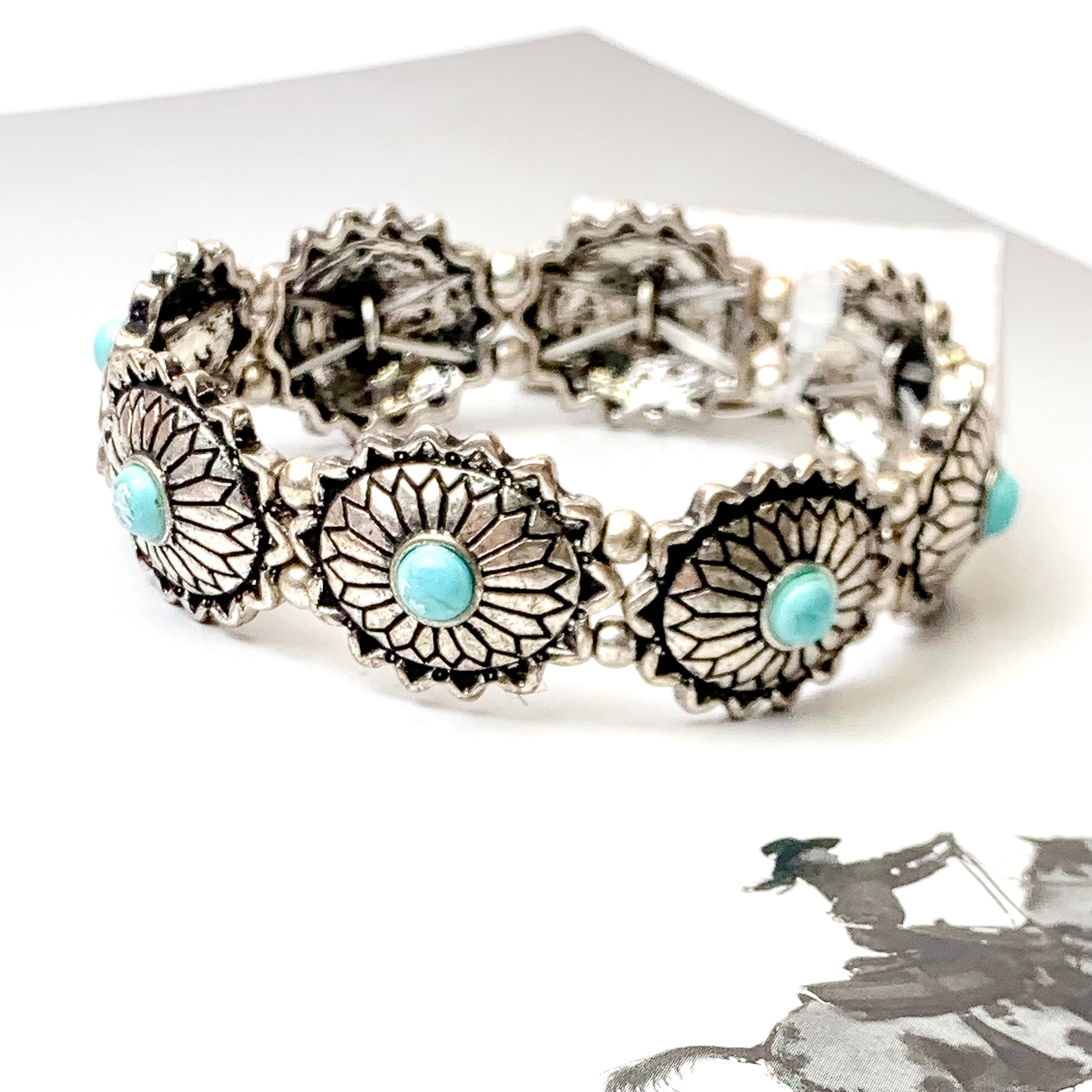 Western Concho Silver Tone Stretch Bracelet - Giddy Up Glamour Boutique