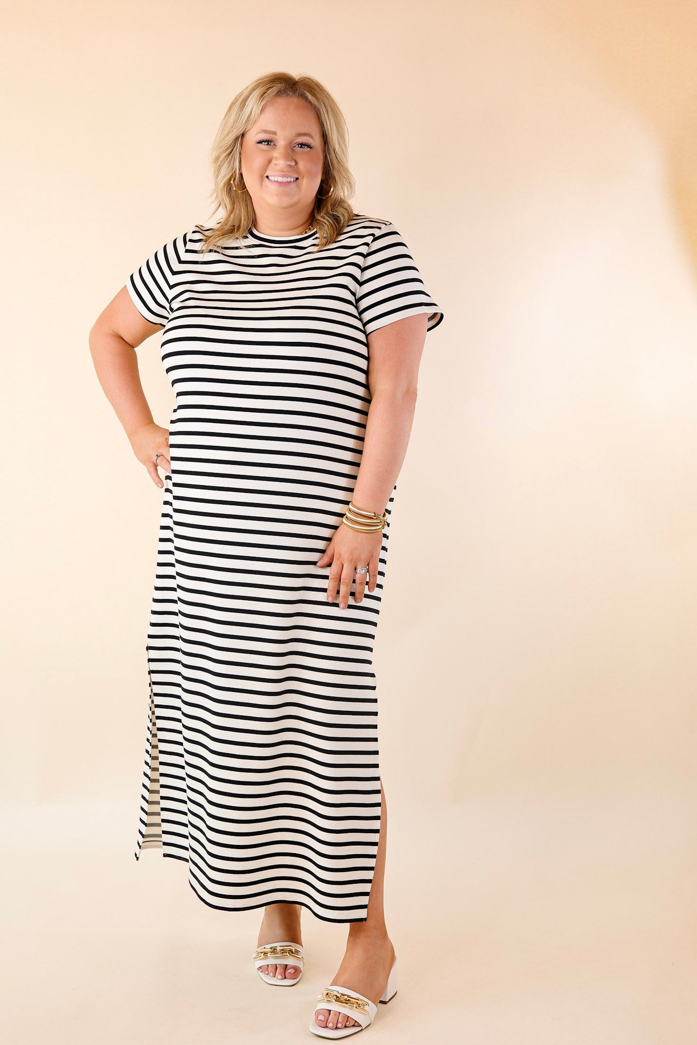 SPANX | AirEssentials Maxi T-Shirt Dress in Very Black Stripe - Giddy Up Glamour Boutique