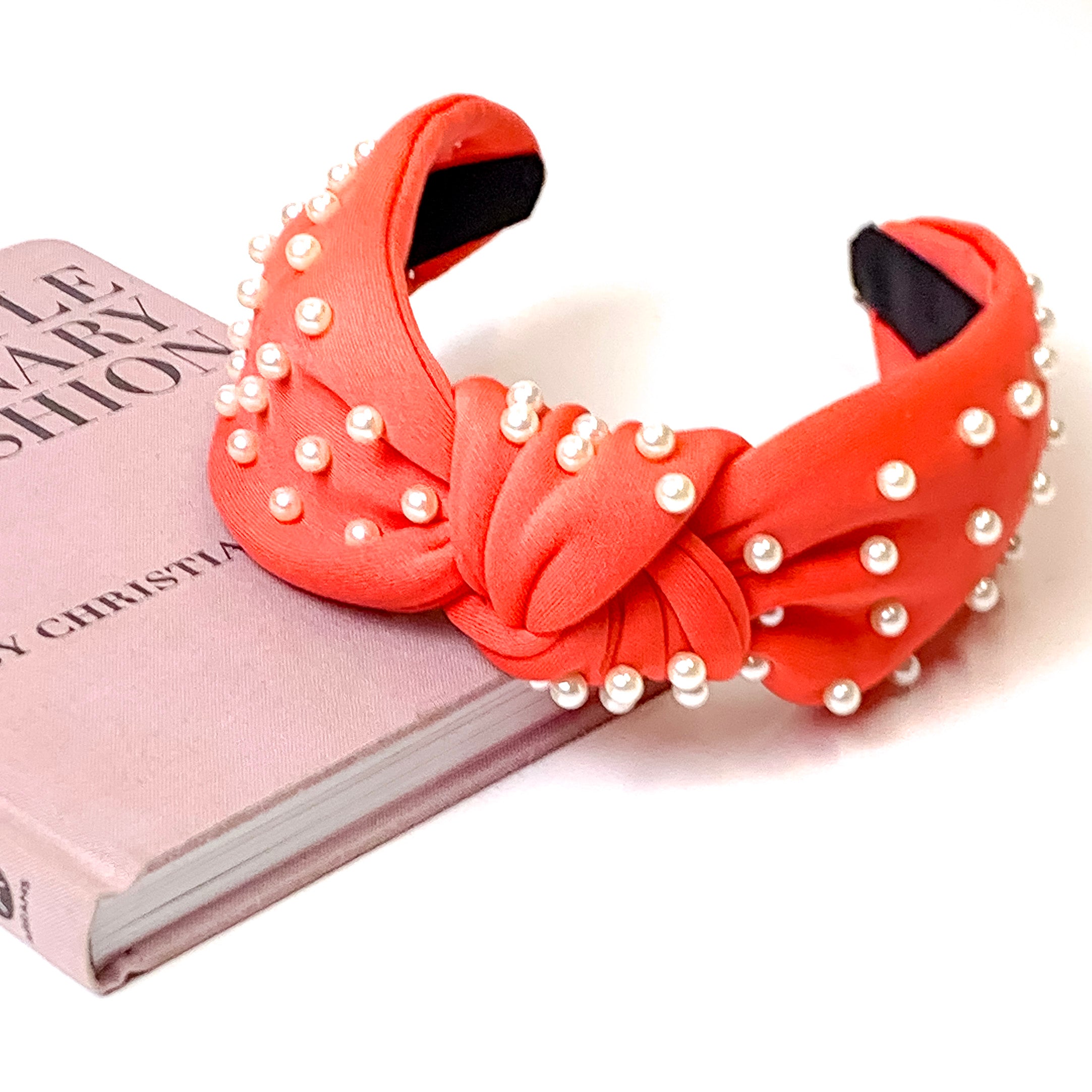Pearl Detailed Knotted Headband in Coral Pink - Giddy Up Glamour Boutique