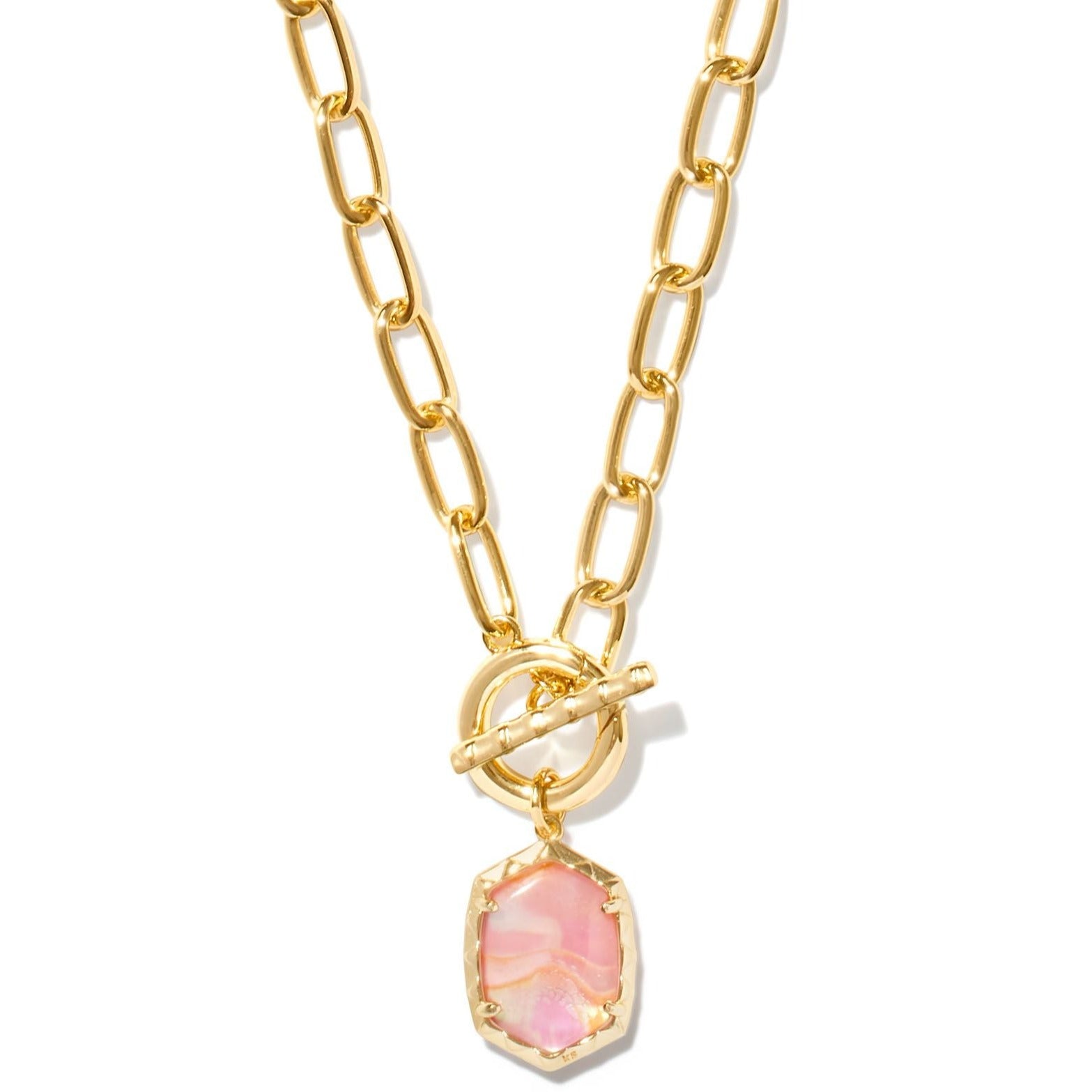 Kendra Scott | Daphne Gold Link and Chain Necklace in Light Pink Iridescent Abalone - Giddy Up Glamour Boutique