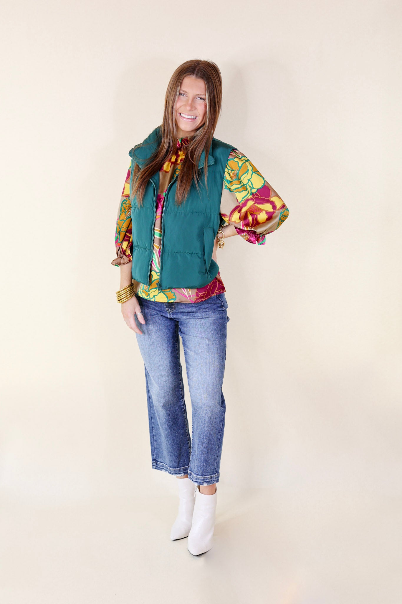 Whispering Pines Puffer Vest in Hunter Green - Giddy Up Glamour Boutique