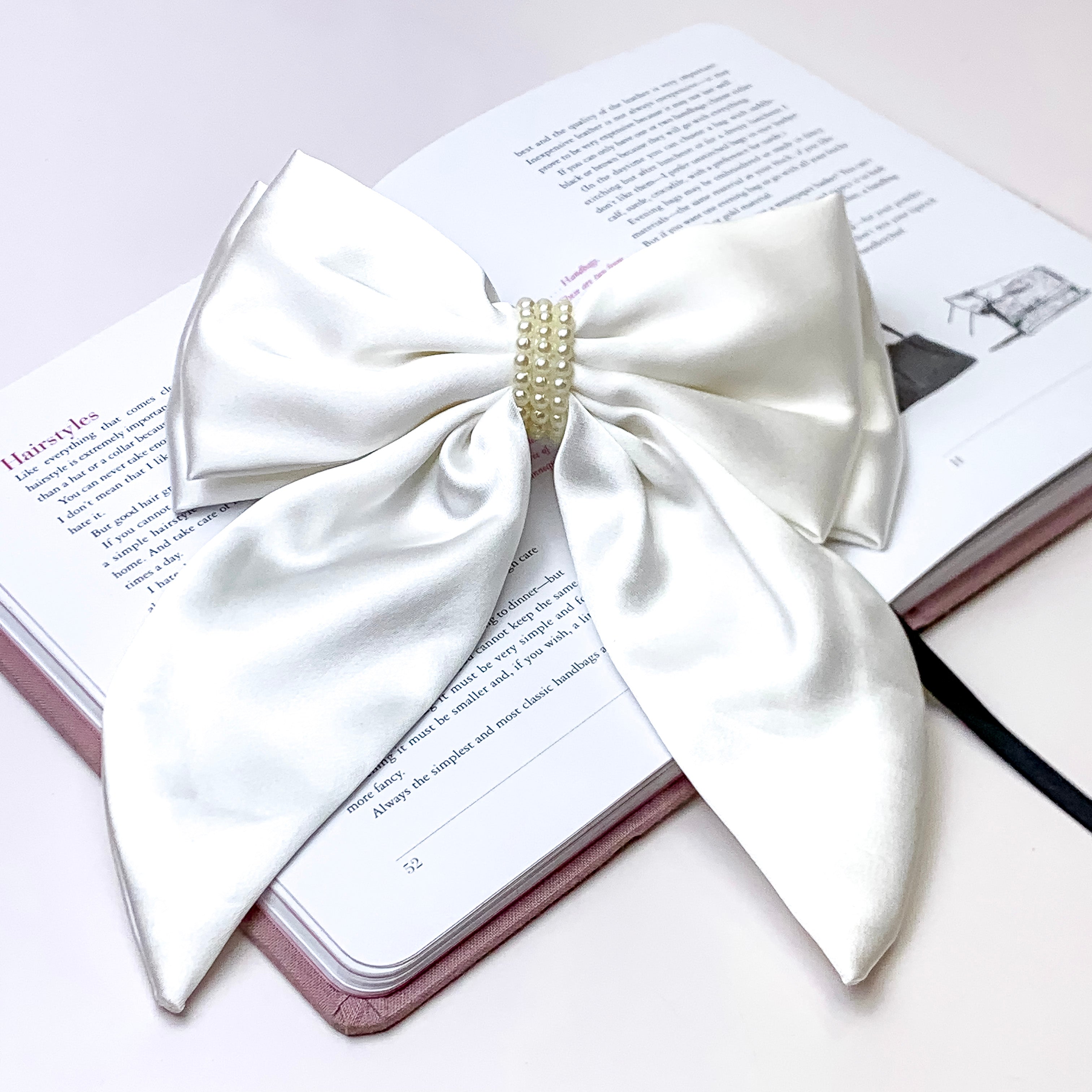 Miss Me Layered Bow with Pearl Center in White