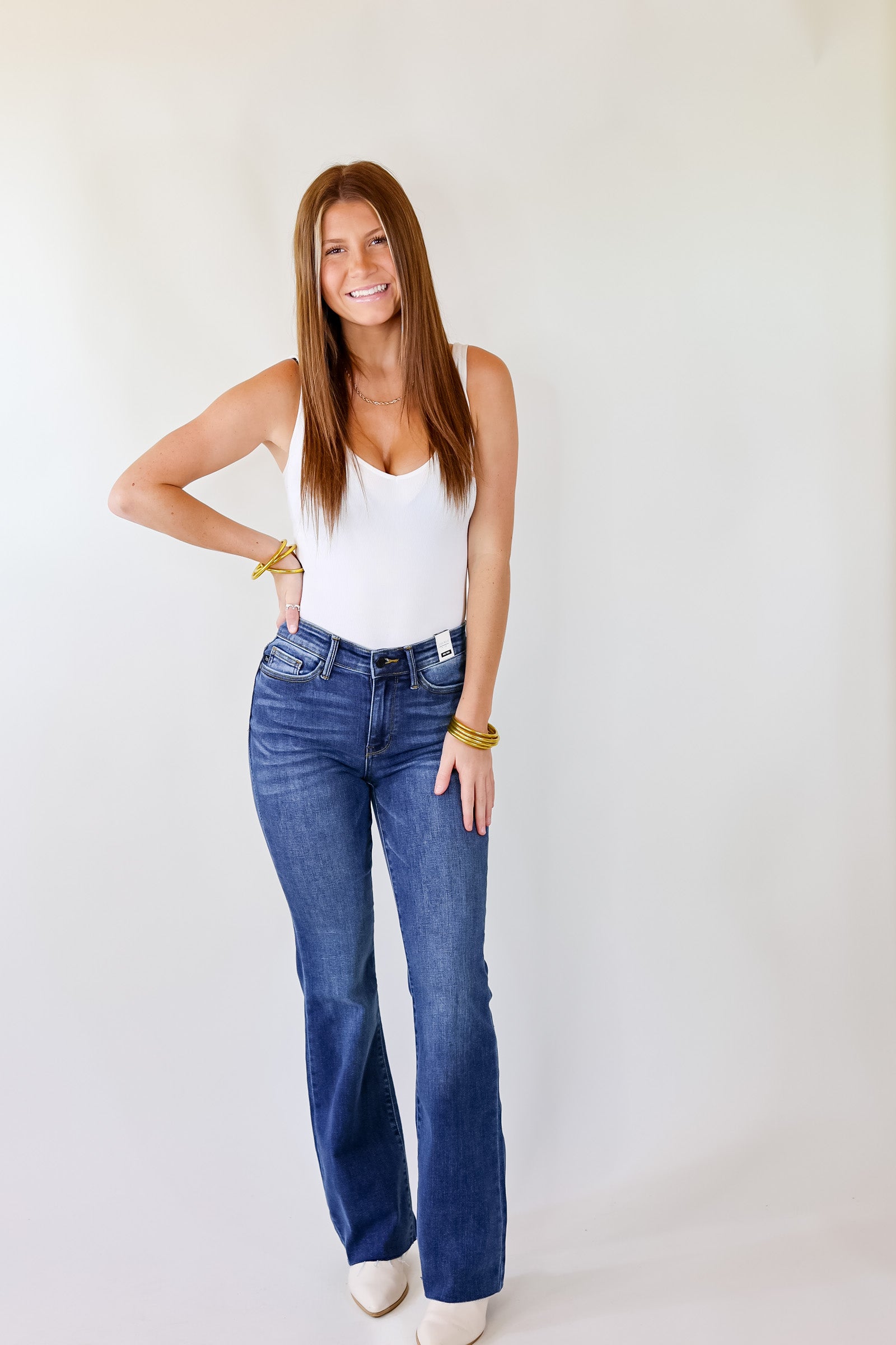 Judy Blue | Friday Feels Raw Hem Bootcut Jeans in Dark Wash - Giddy Up Glamour Boutique