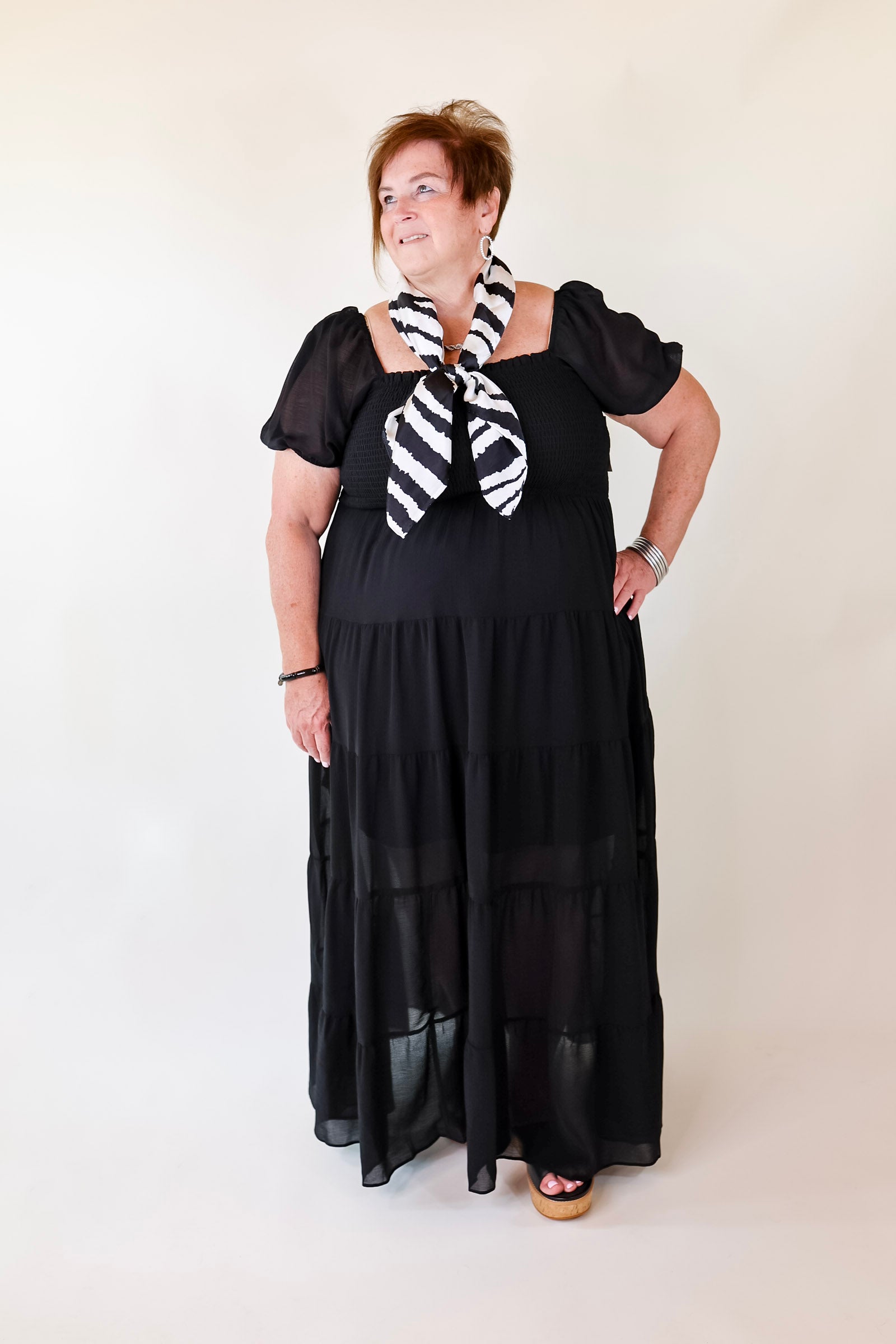Honeysuckle Love Tiered Maxi Dress with Smocked Bodice in Black - Giddy Up Glamour Boutique