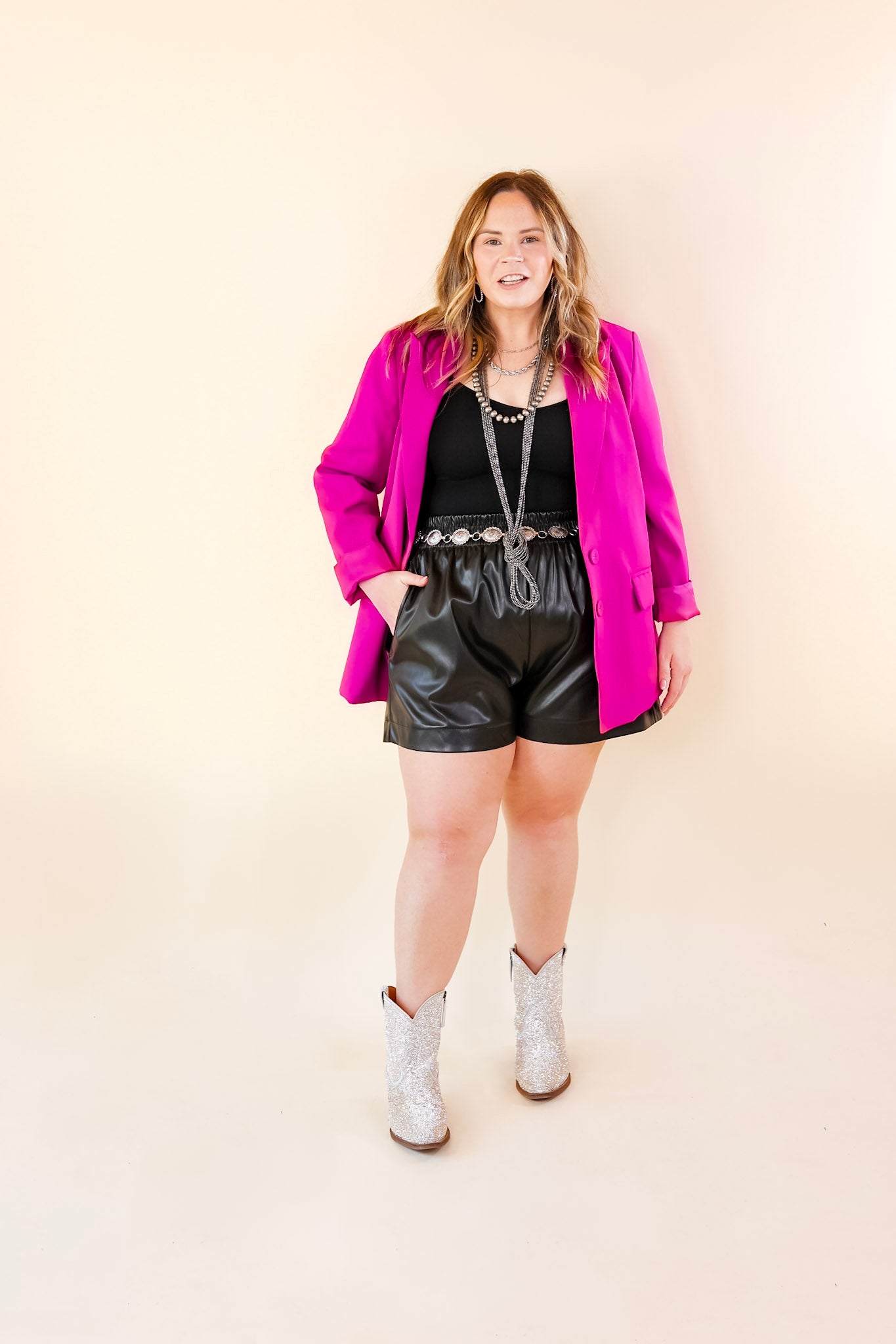Making a Statement Faux Leather Shorts in Black - Giddy Up Glamour Boutique