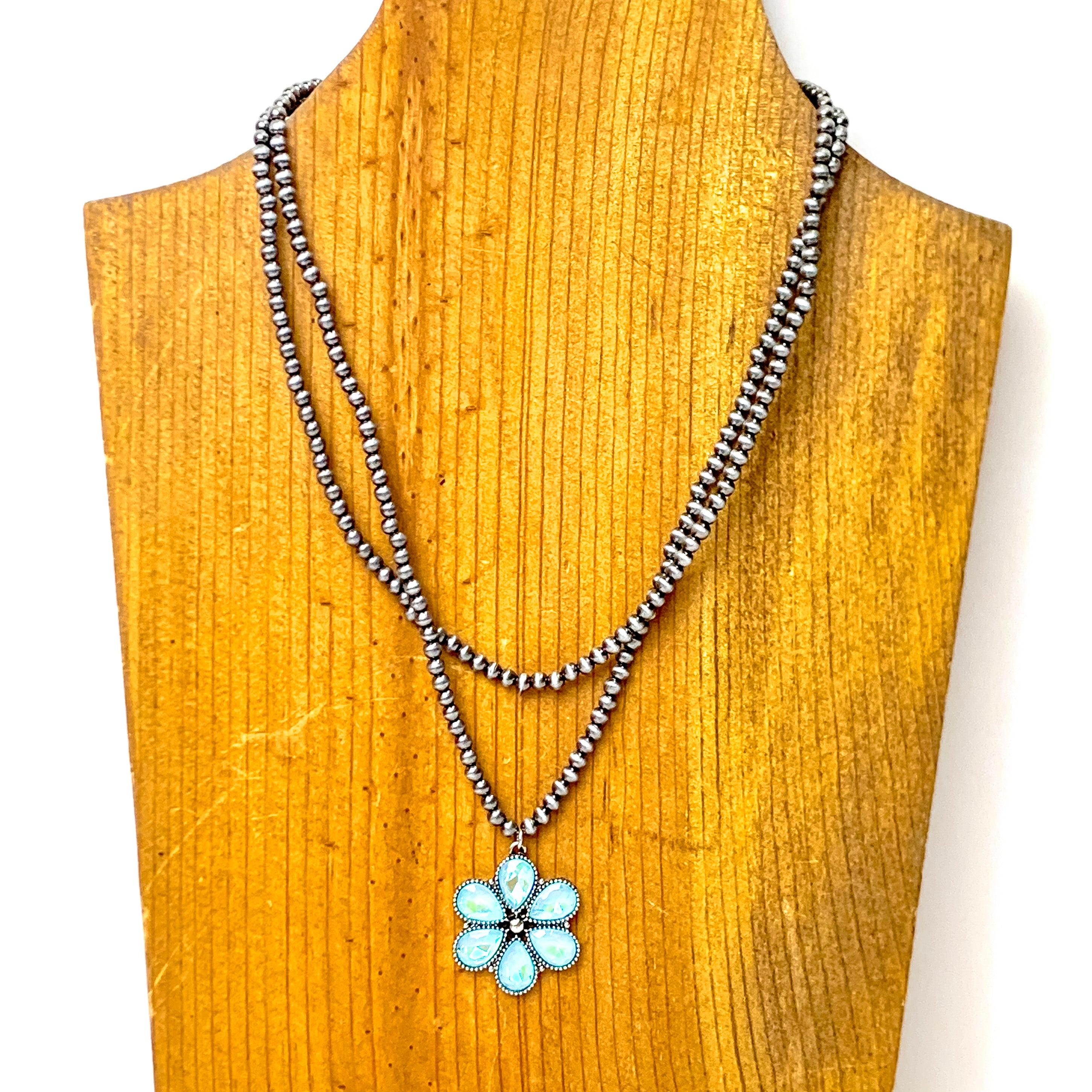 Bourbon Blooms Faux Navajo Pearl Necklace in Turquoise Blue and Silver Tone - Giddy Up Glamour Boutique