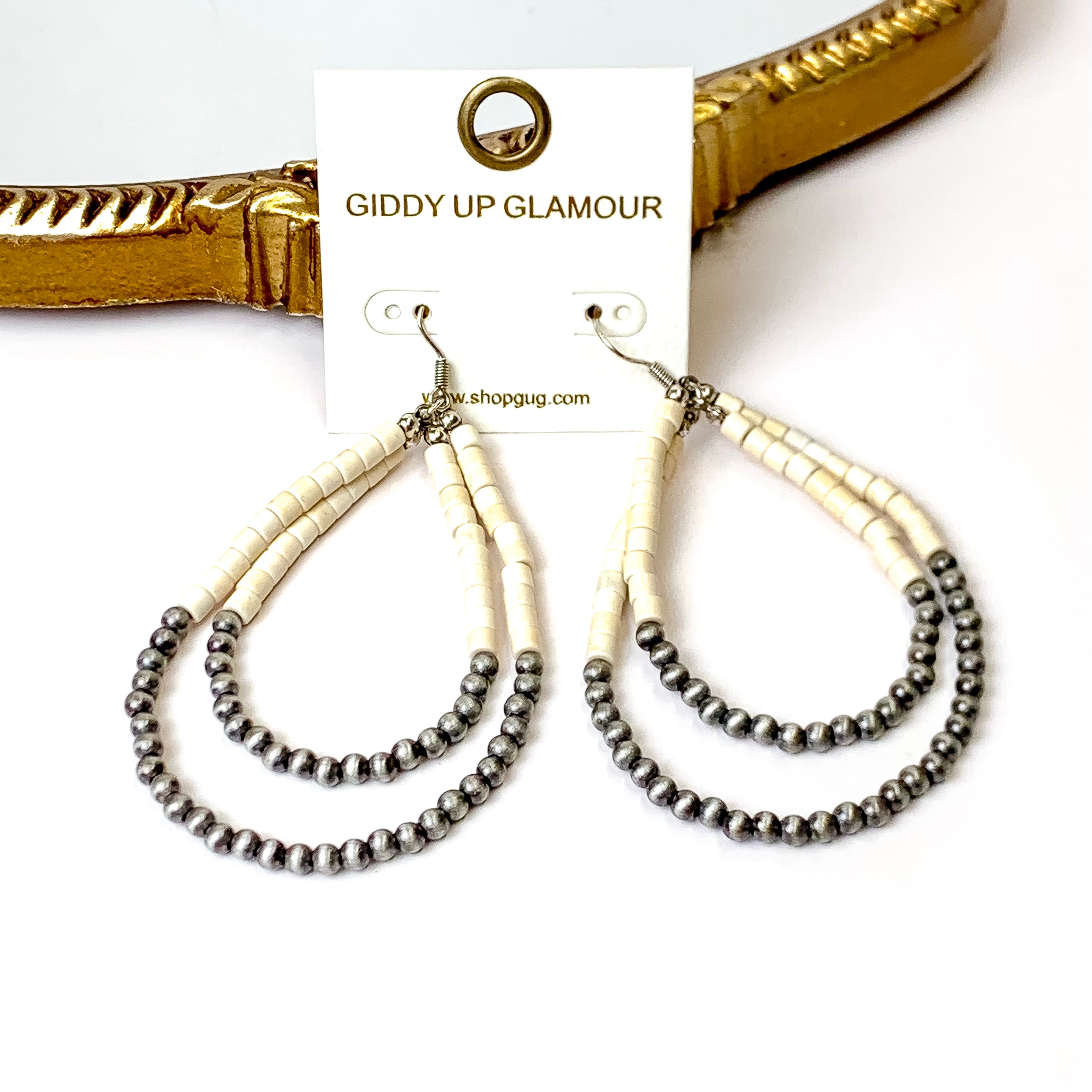Singing Along Layered Faux Navajo Beaded Teardrop Earrings in Ivory - Giddy Up Glamour Boutique