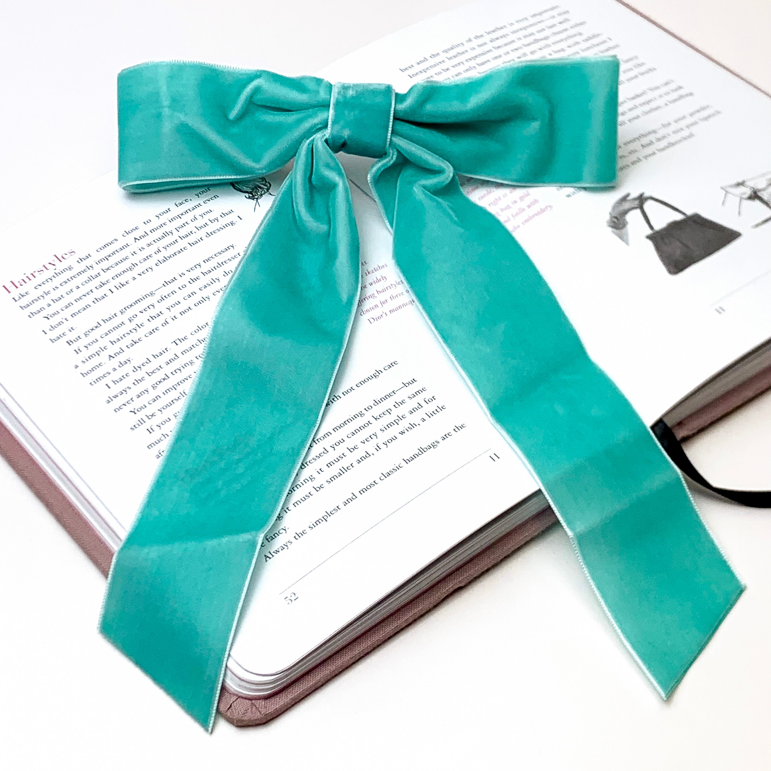City Sunset Velvet Bow in Mint Blue - Giddy Up Glamour Boutique