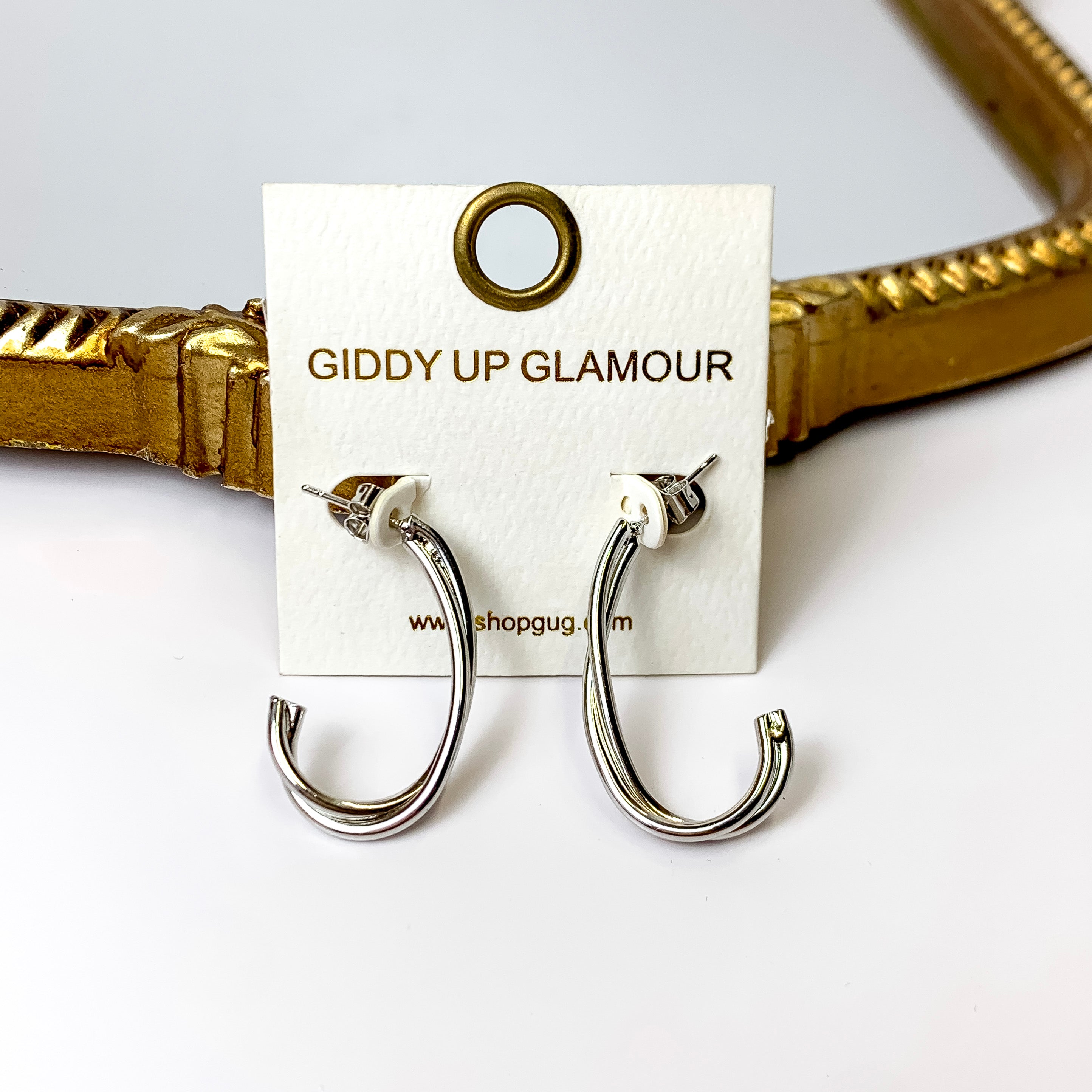 Double Oval Twisted Hoops in Silver - Giddy Up Glamour Boutique