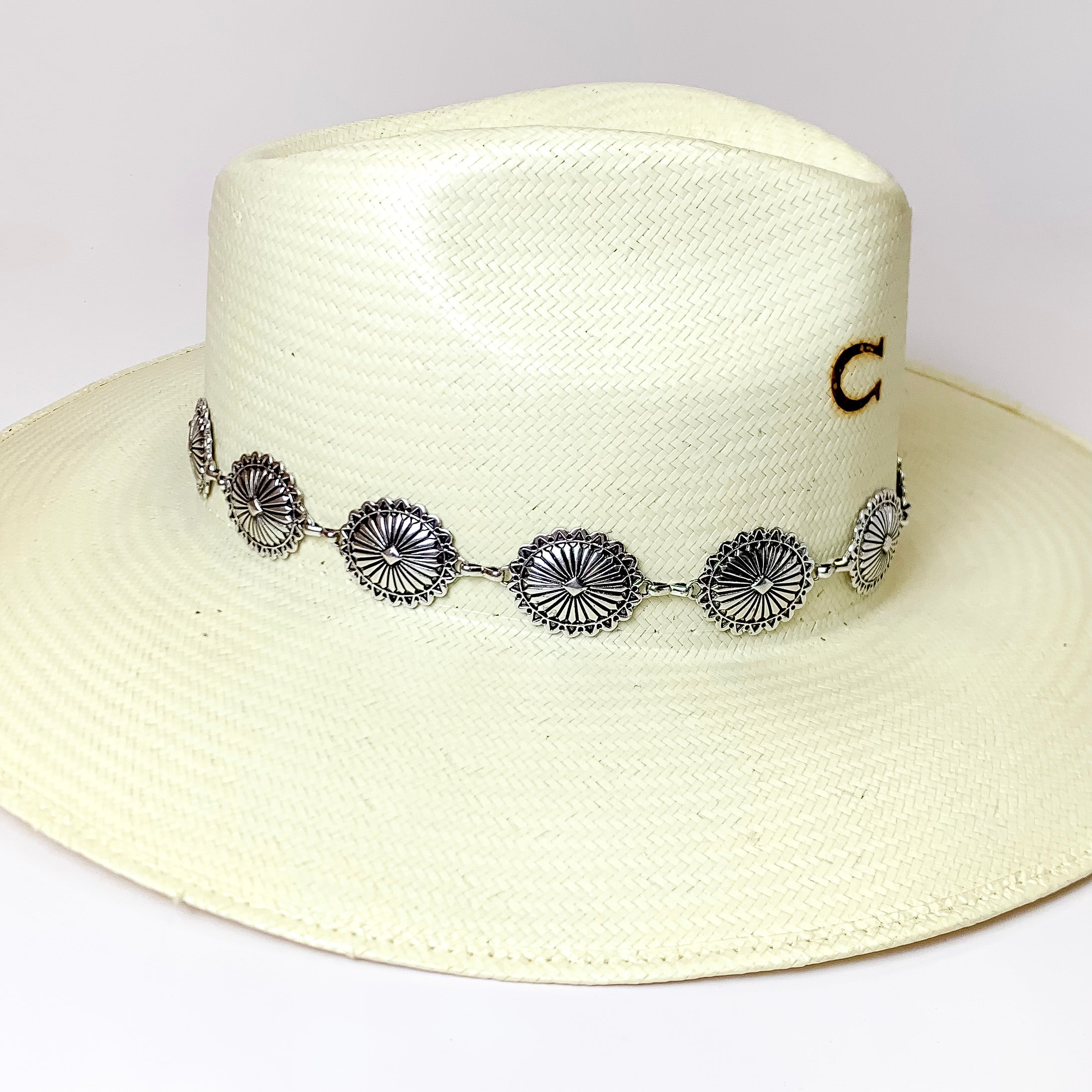 Silver Tone Oval Concho Hat Band - Giddy Up Glamour Boutique