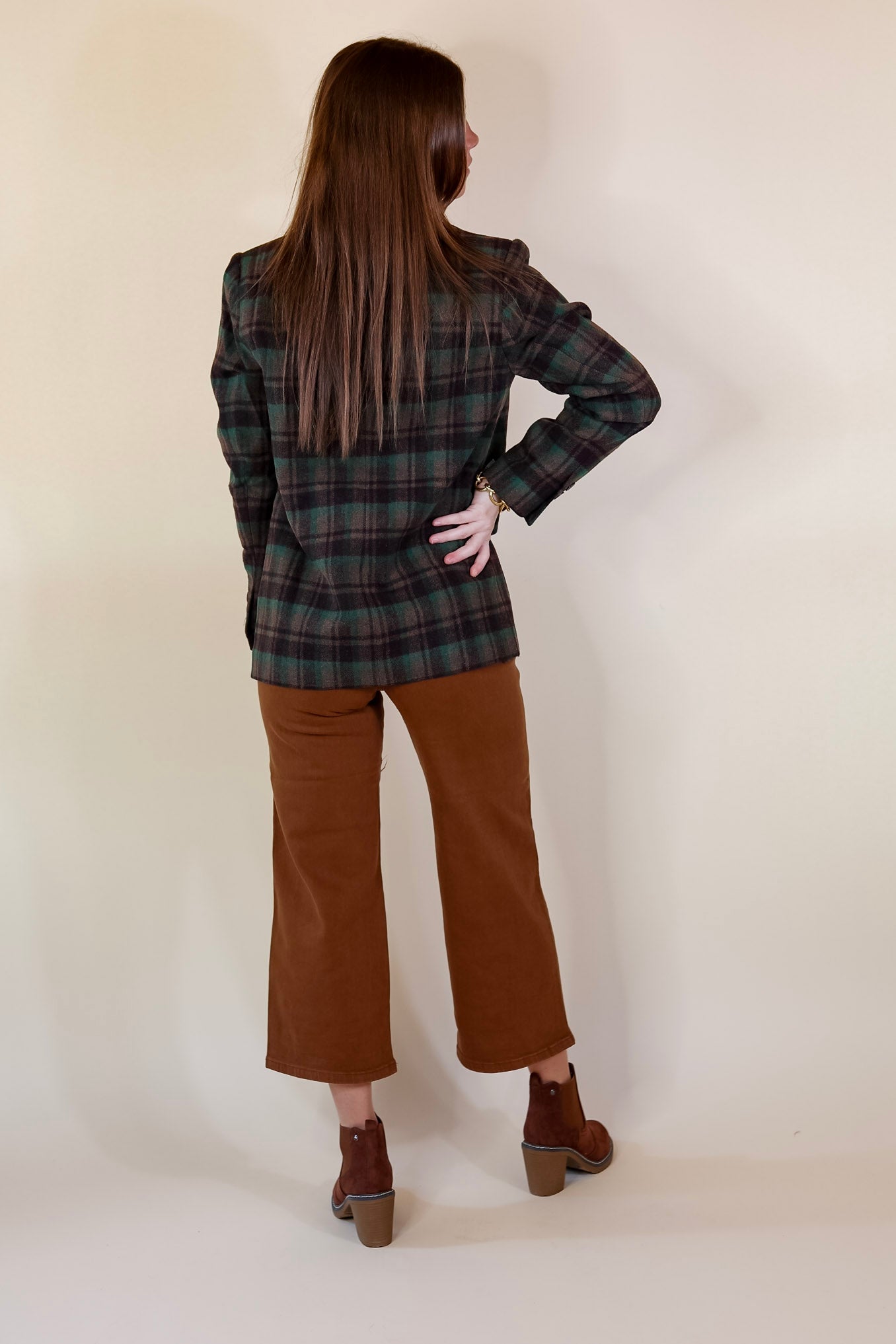 Ready For Anything Plaid Blazer in Brown and Green - Giddy Up Glamour Boutique