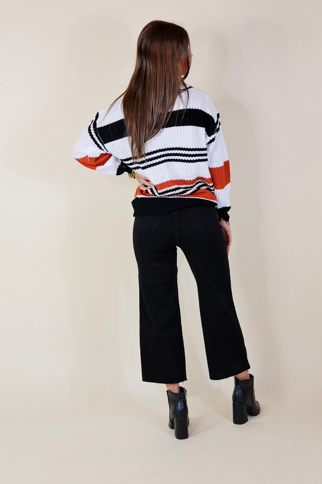 Harvest Honey Striped Cable Knit Sweater in Orange Mix - Giddy Up Glamour Boutique