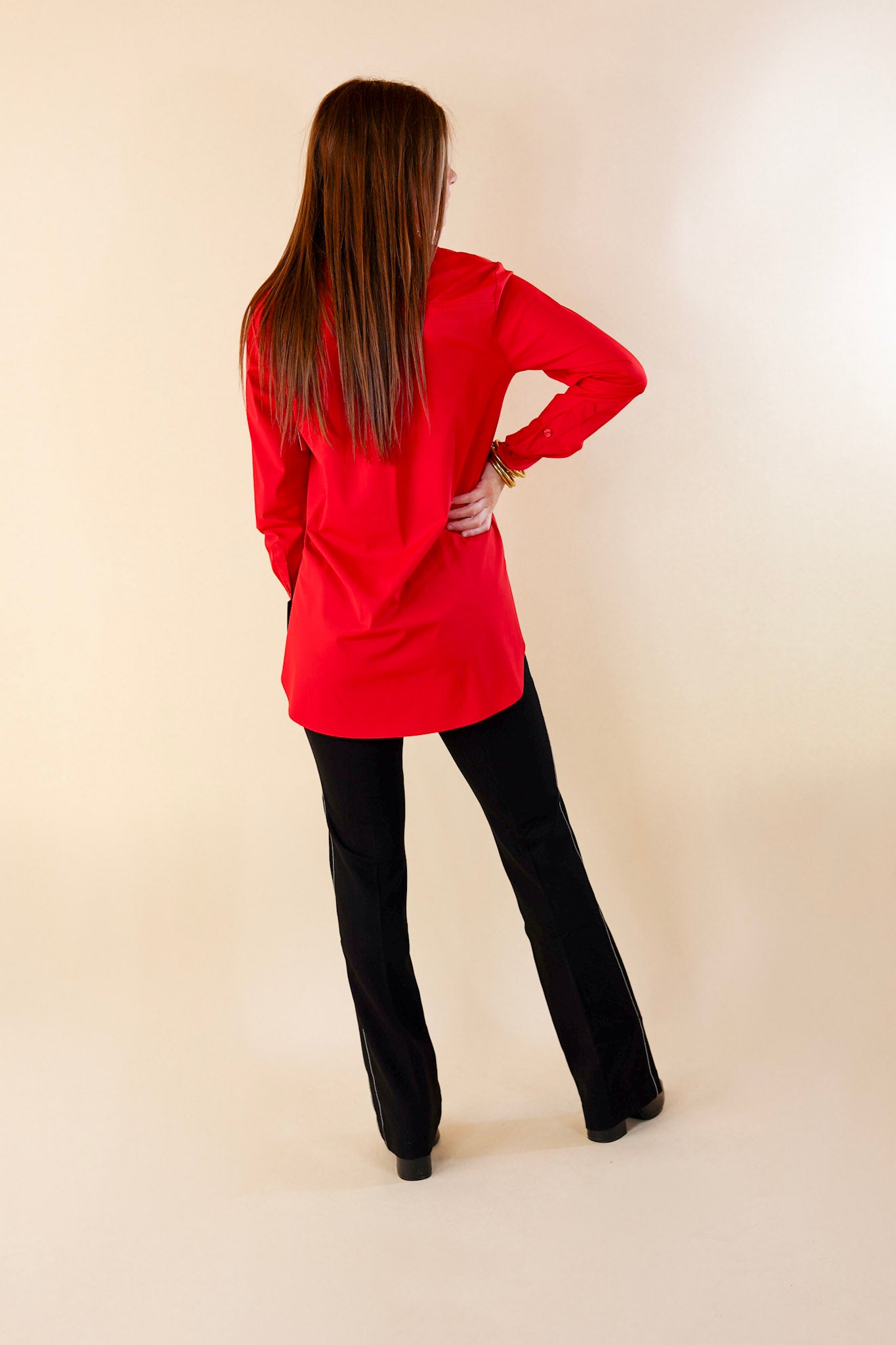 Lyssé | Schiffer Button Down Dress Shirt in Red - Giddy Up Glamour Boutique