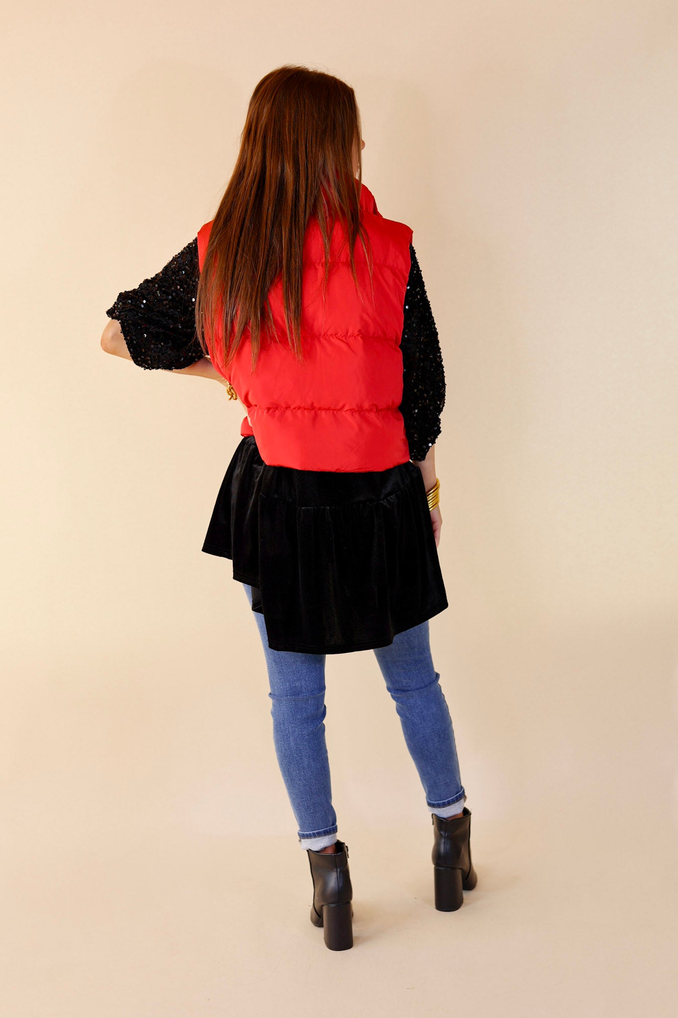 Whispering Pines Puffer Vest in Red - Giddy Up Glamour Boutique