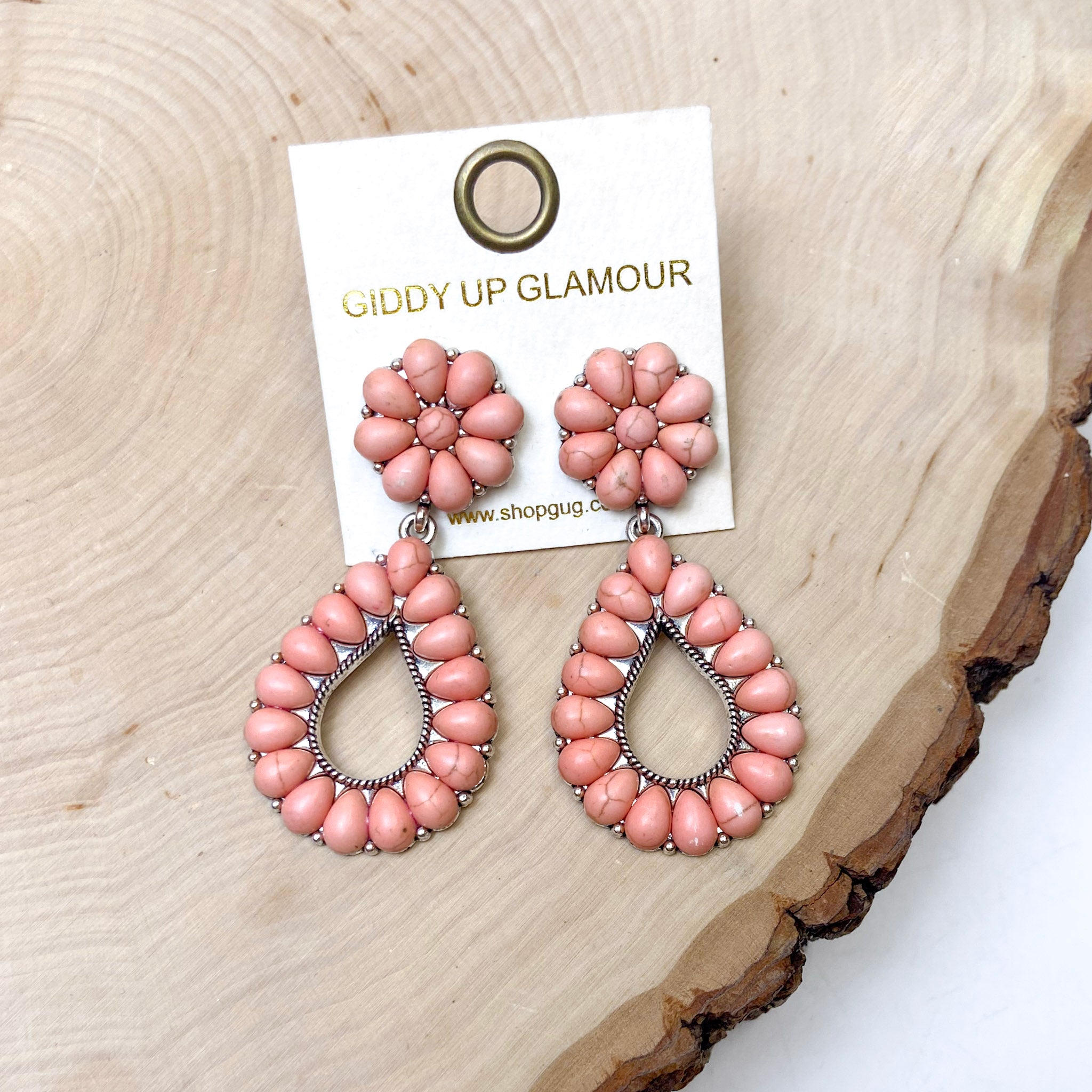 Flower Cluster Stud Open Drop earrings in Coral Pink