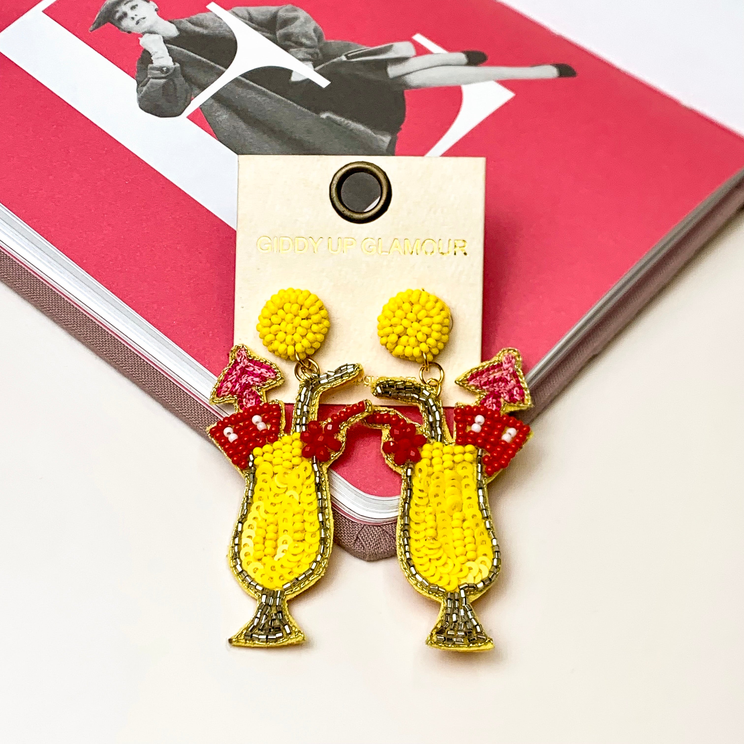 Here For Happy Hour Seed Bead Cocktail Earrings in Yellow