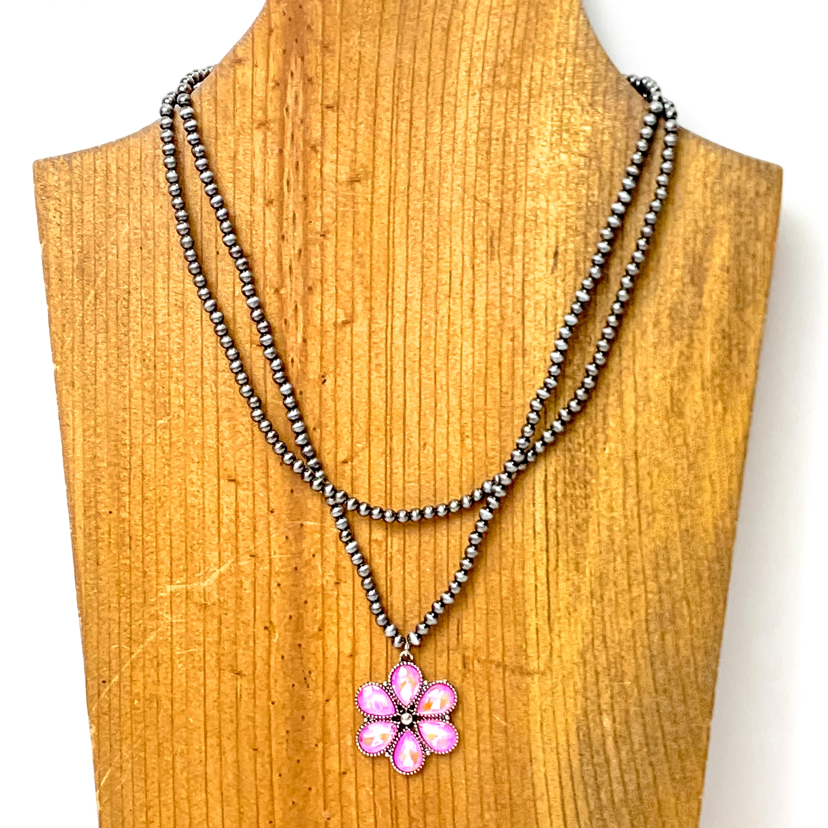 Bourbon Blooms Faux Navajo Pearl Necklace in Pink and Silver Tone - Giddy Up Glamour Boutique