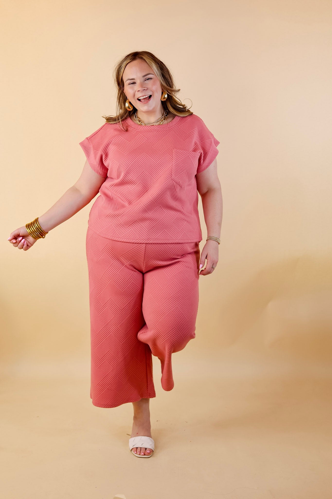 Glamour on the Go Wide Leg Pant in Coral - Giddy Up Glamour Boutique