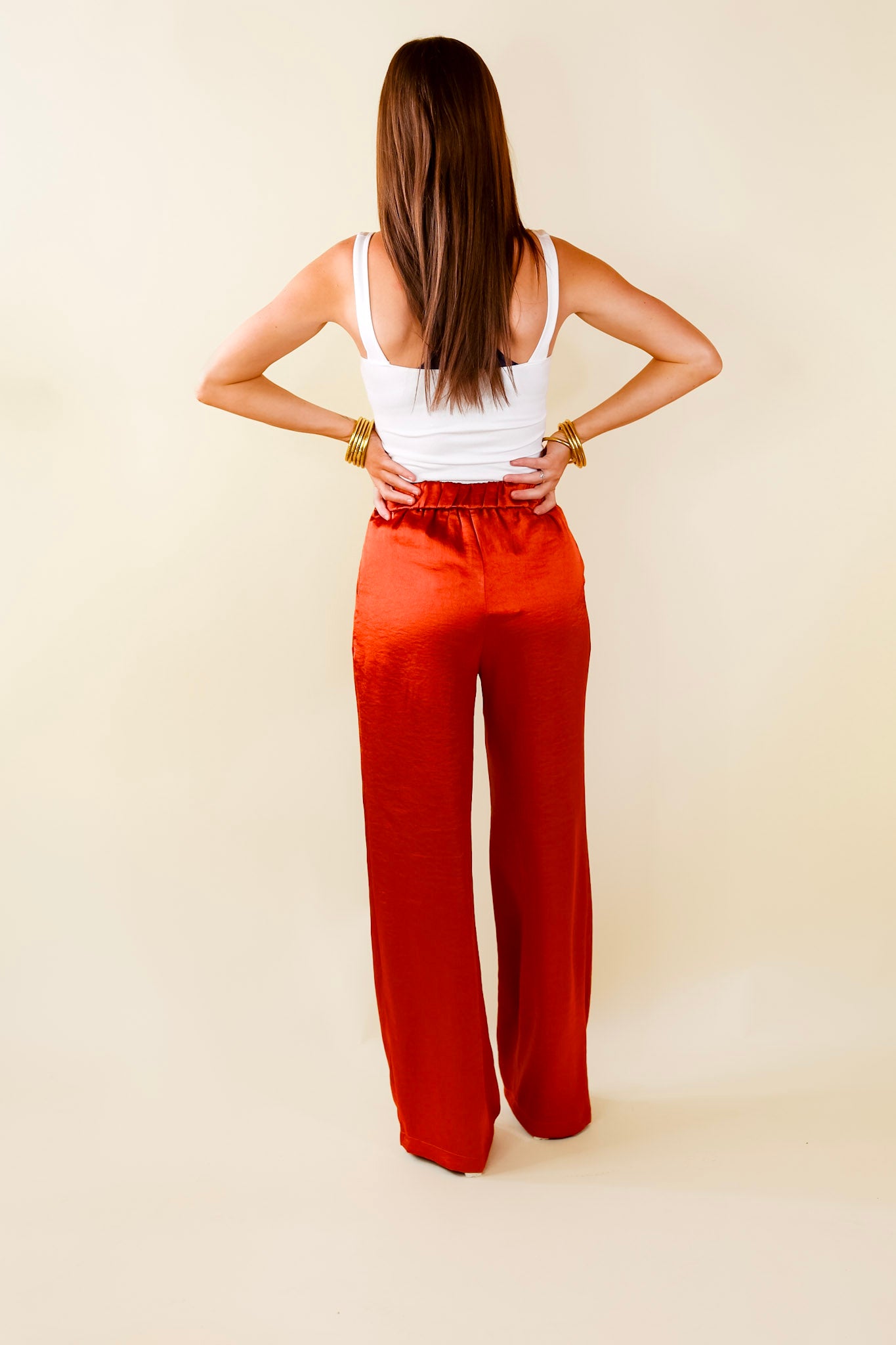 My Everything Satin Pants in Rust Orange - Giddy Up Glamour Boutique