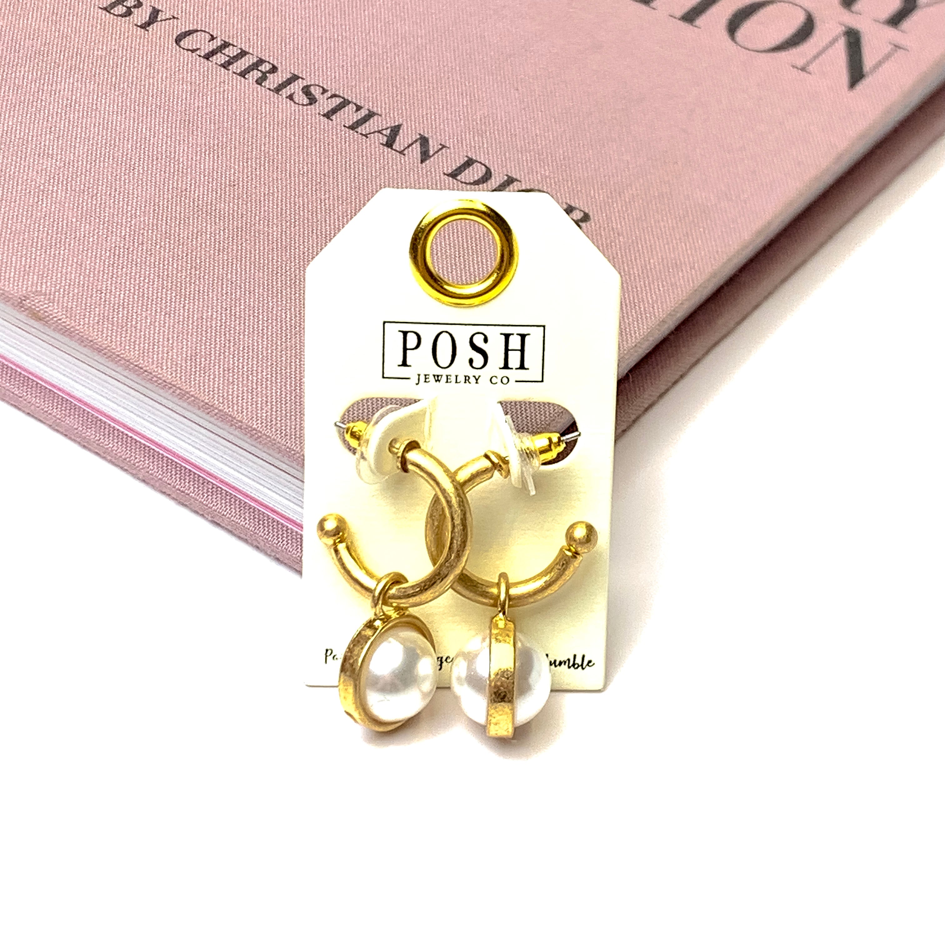 Posh By Pink Panache | Huggie Hoop Earrings with Pearl Charm in Gold - Giddy Up Glamour Boutique