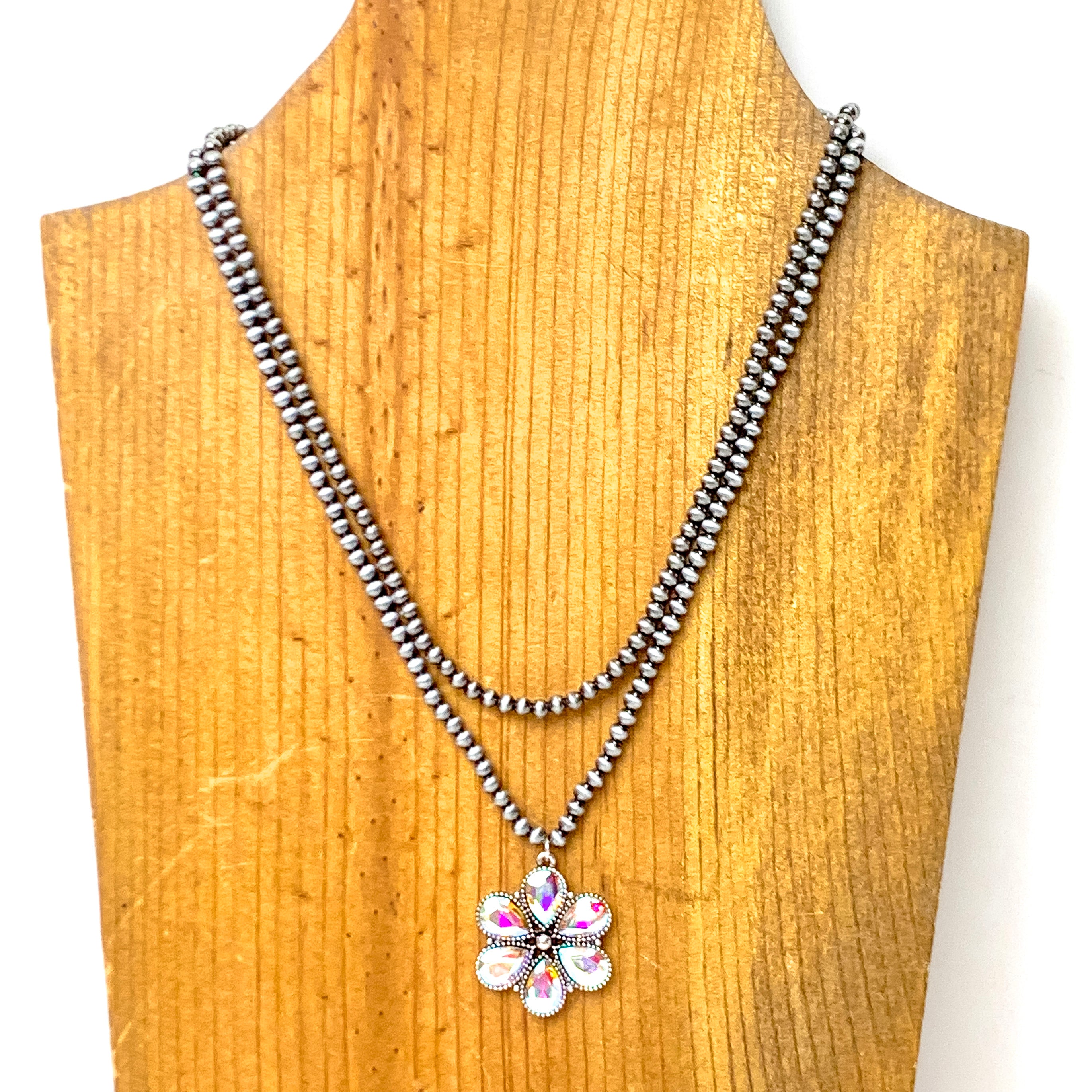 Bourbon Blooms Faux Navajo Pearl Necklace in Silver Tone - Giddy Up Glamour Boutique