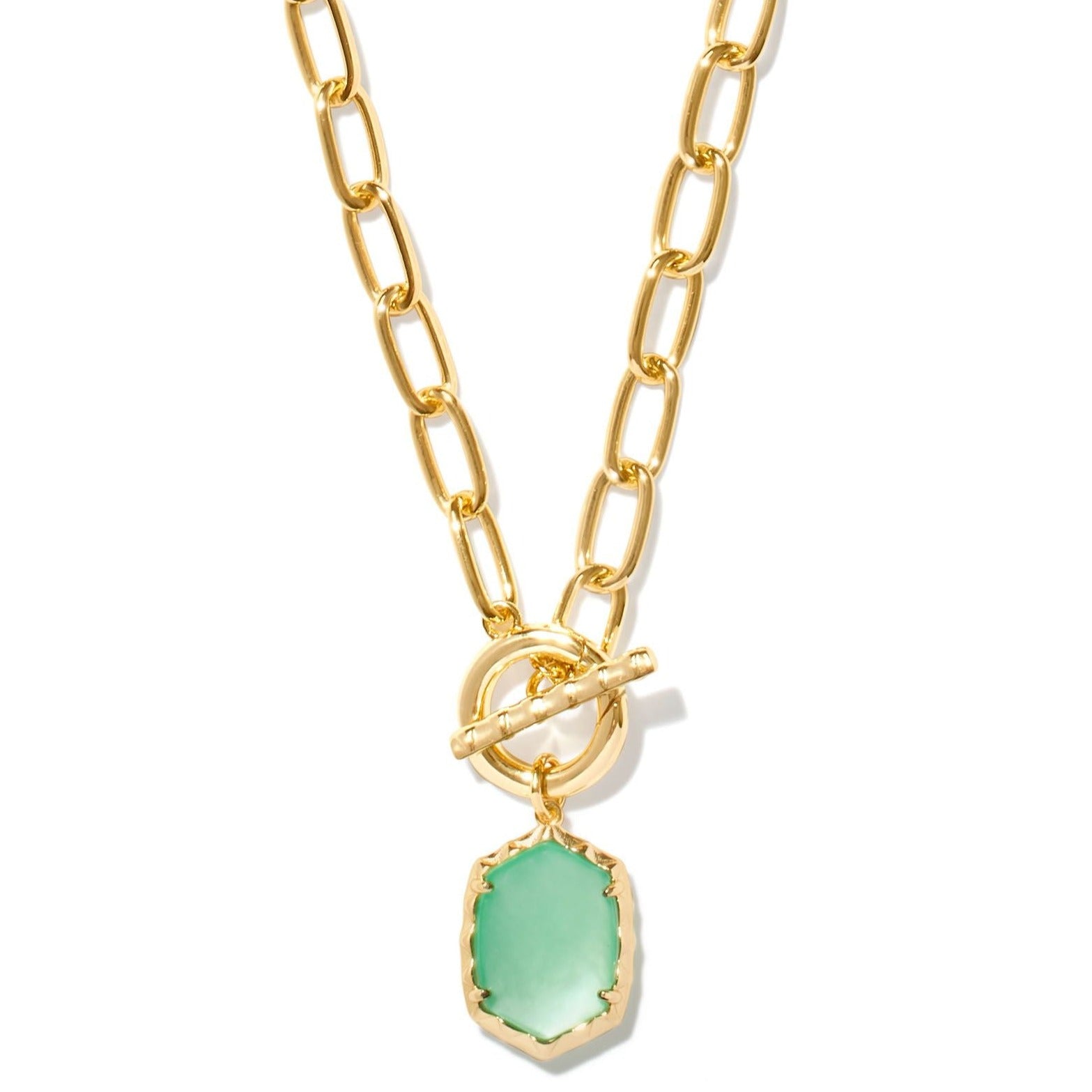 Kendra Scott | Daphne Gold Link and Chain Necklace in Light Green Mother of Pearl - Giddy Up Glamour Boutique
