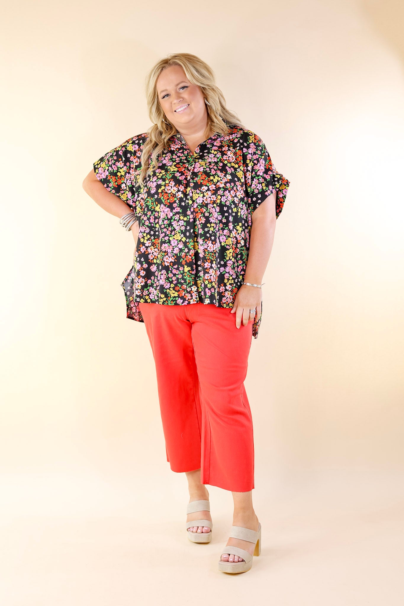 Adventure Awaits Floral Print Top with Collar in Black - Giddy Up Glamour Boutique