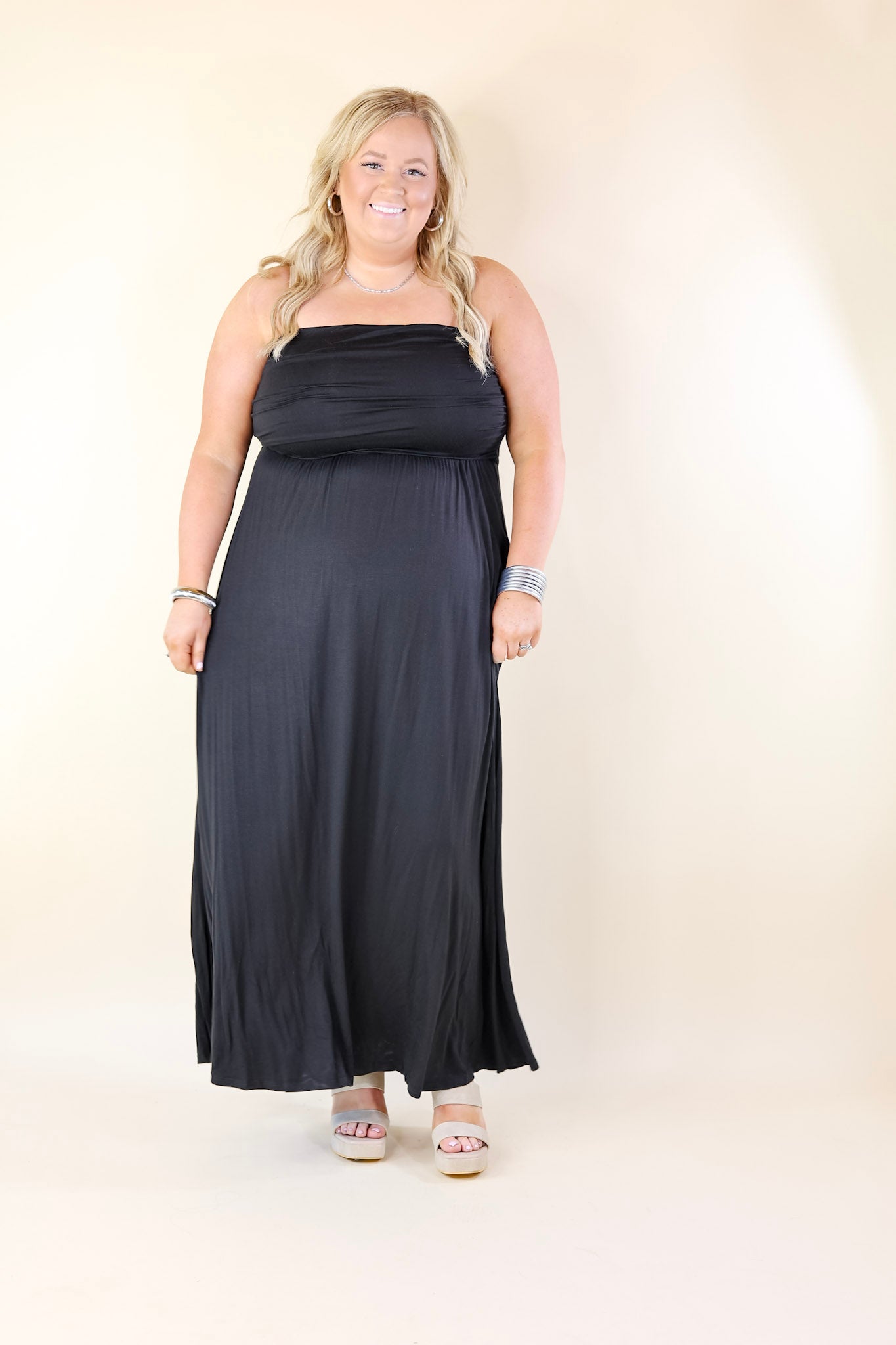 Oh, Snap Strapless Maxi Dress in Black - Giddy Up Glamour Boutique