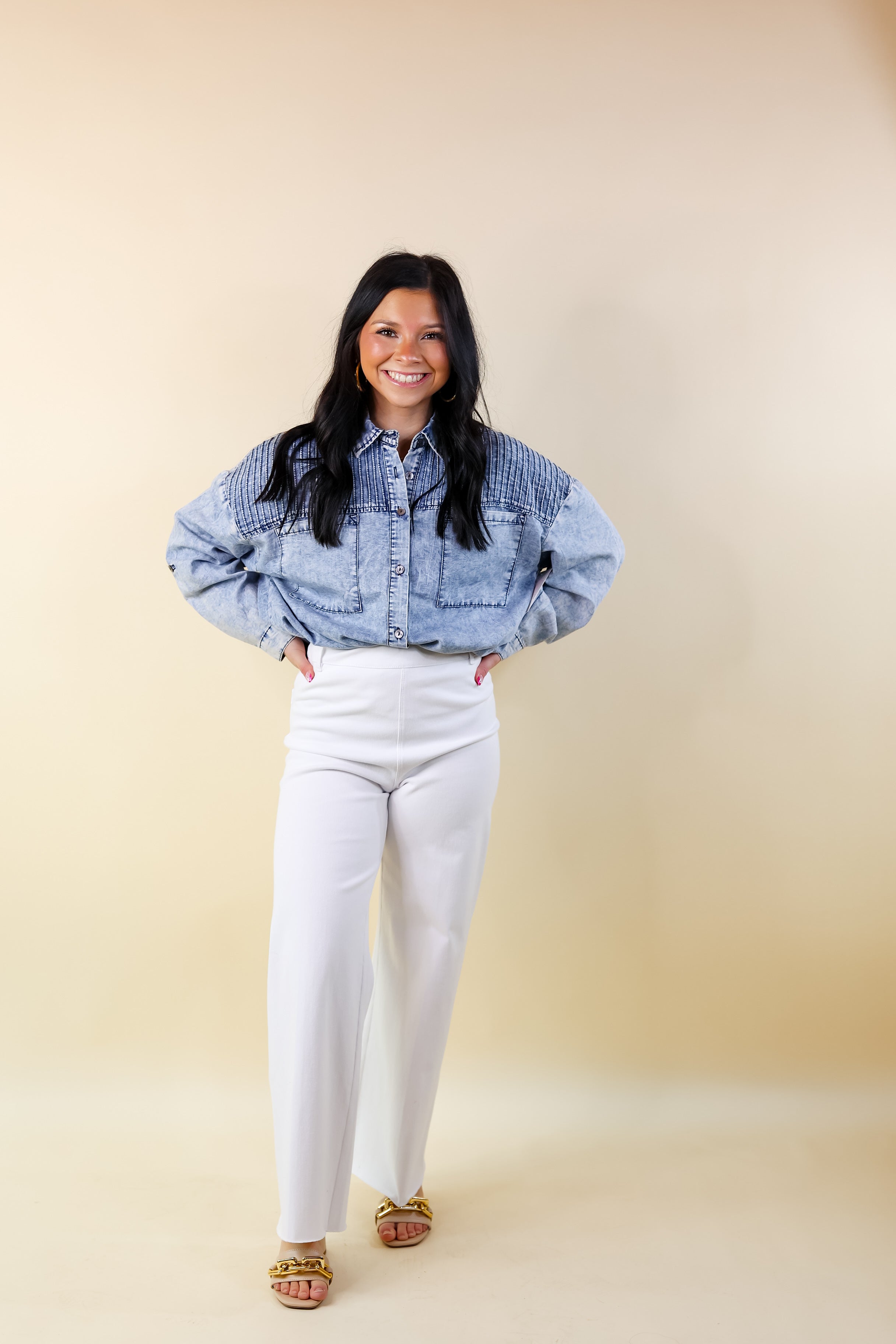 Lyssé | Erin Wide Leg Denim Trousers in White Wash - Giddy Up Glamour Boutique