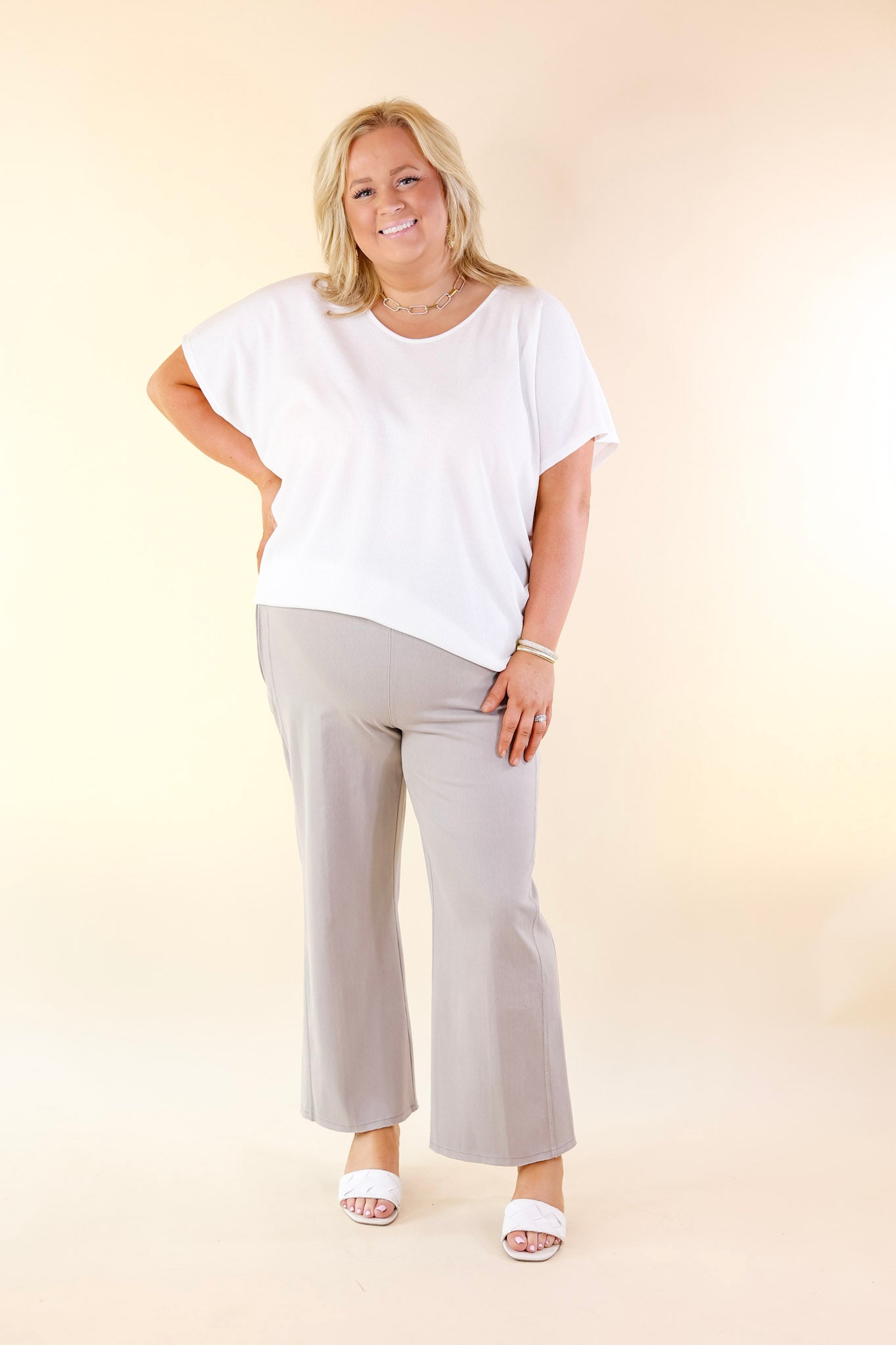 Lyssé | Payton Wide Leg Cropped Trousers in French Beige - Giddy Up Glamour Boutique