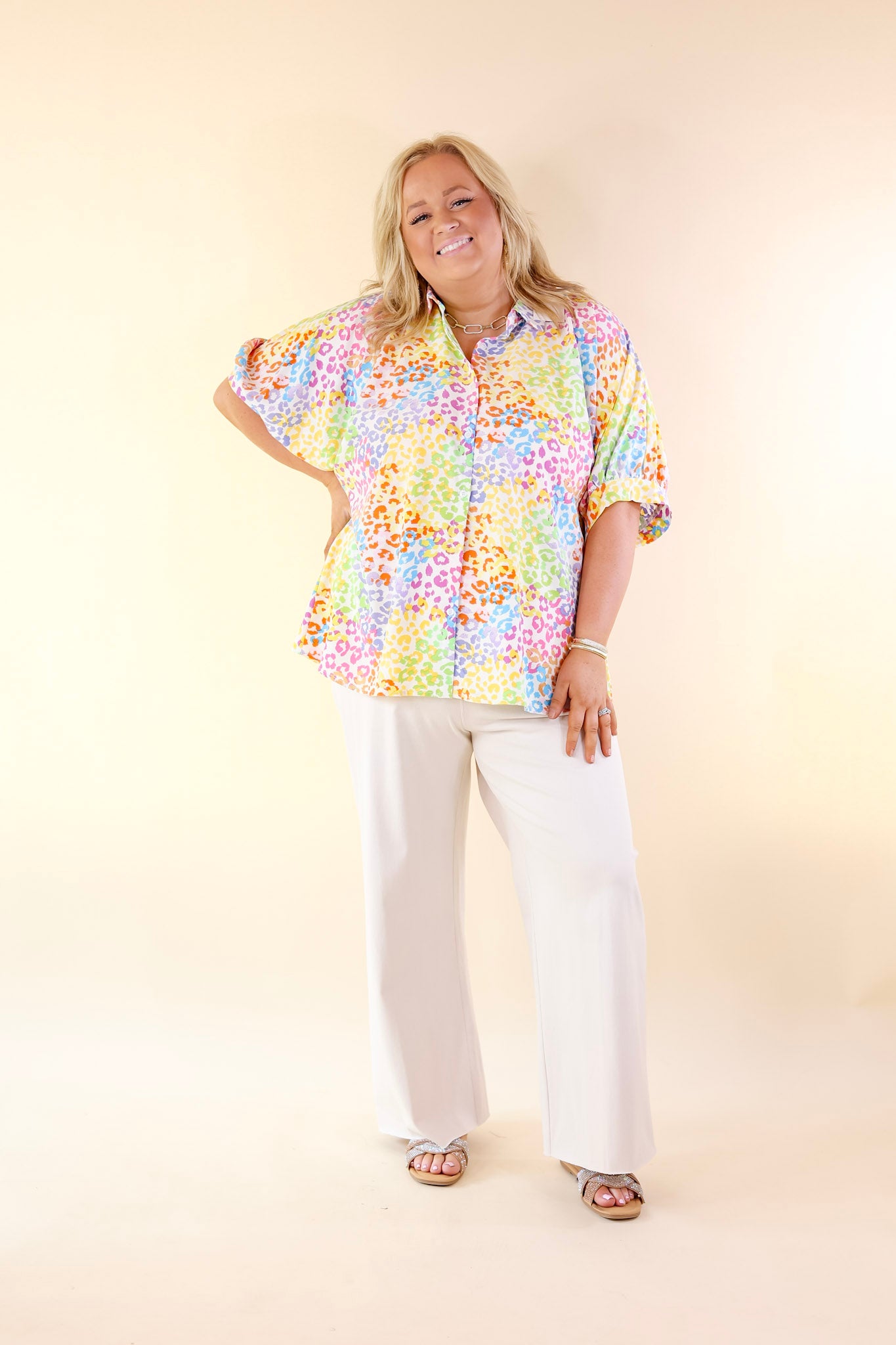 Vibrant Vision Multi-Color Collared Cheetah Print Top - Giddy Up Glamour Boutique