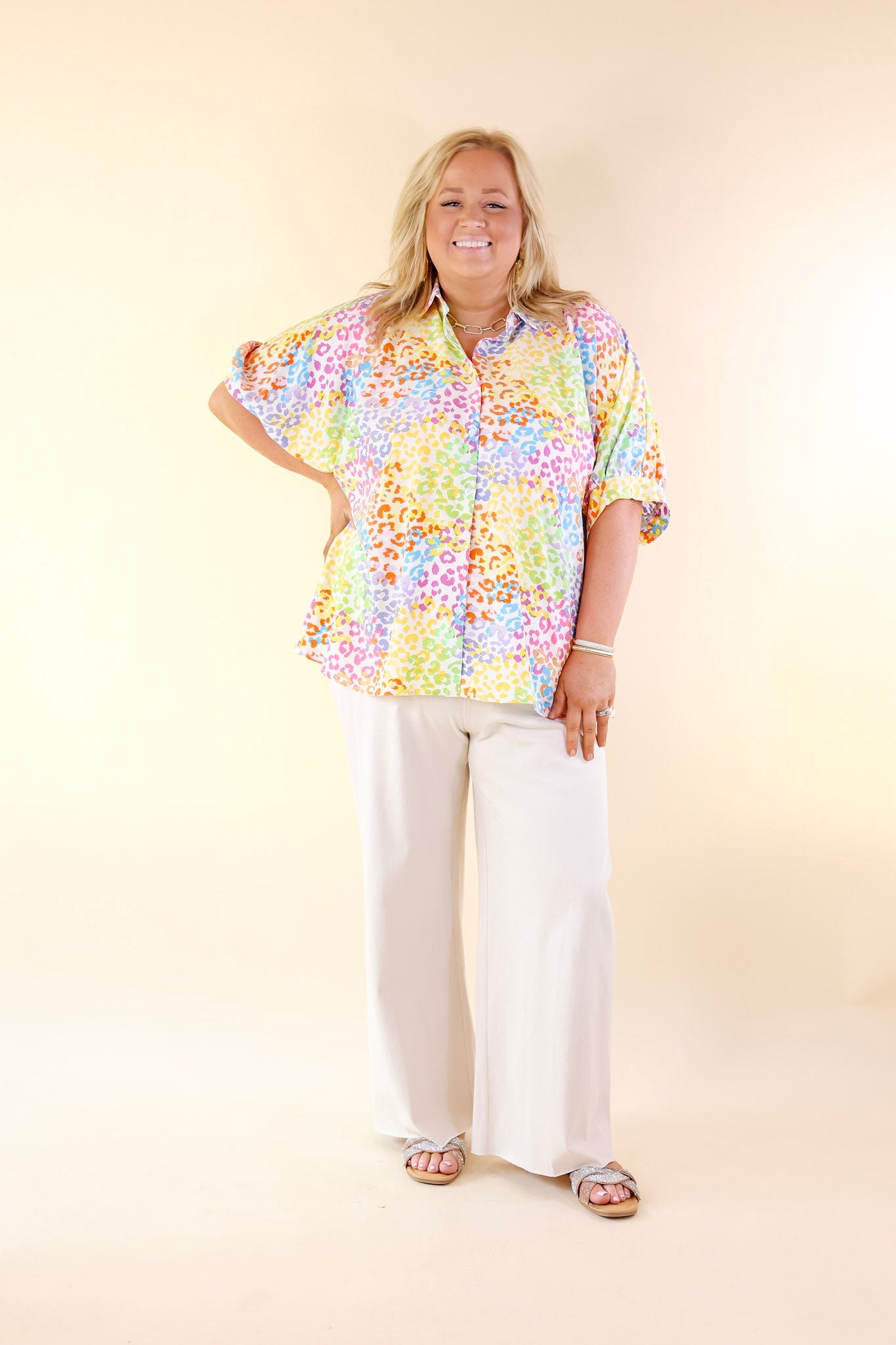 Vibrant Vision Multi-Color Collared Cheetah Print Top - Giddy Up Glamour Boutique