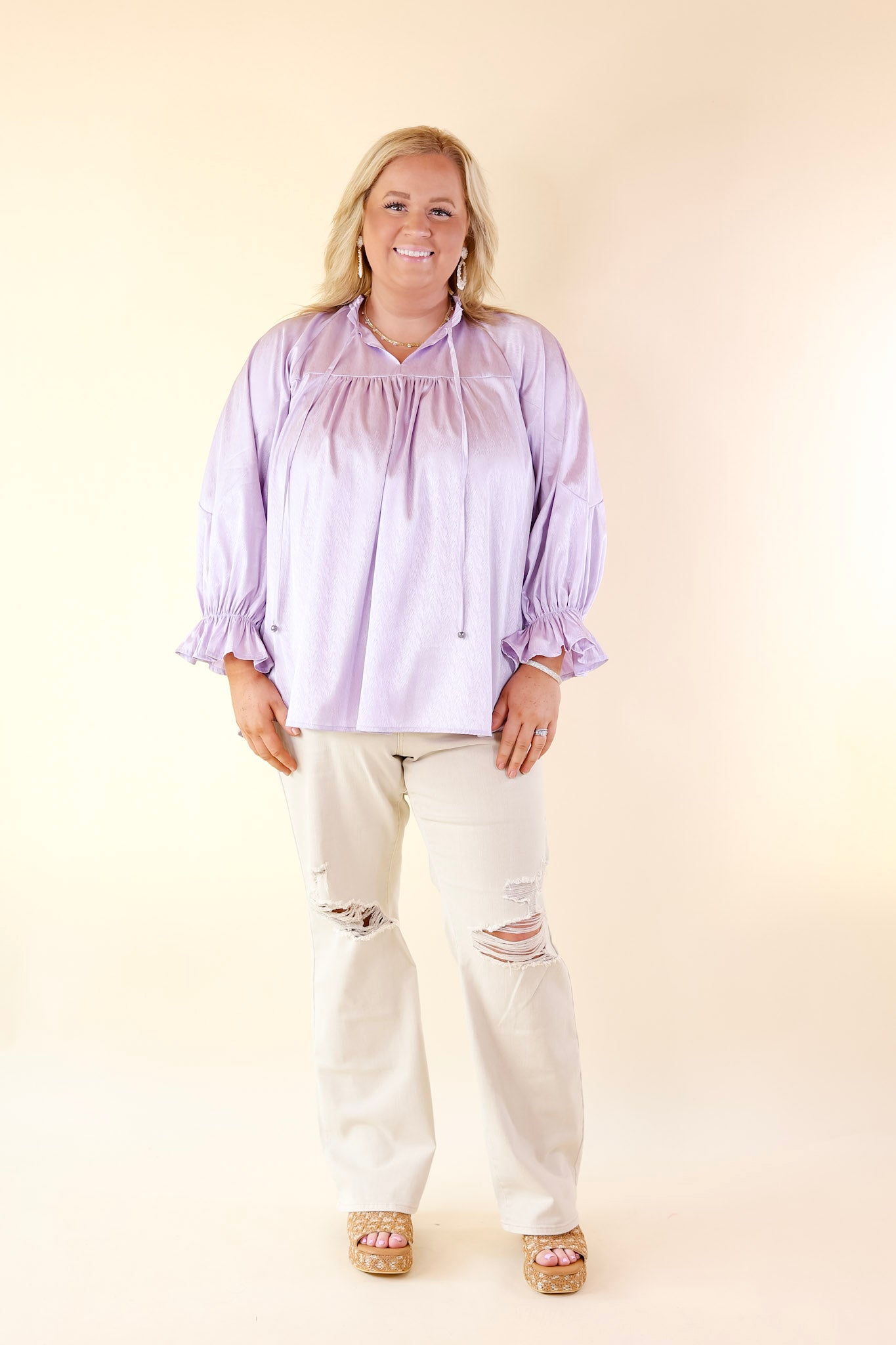 Sunset Situation Front Tie Keyhole Blouse in Lavender Purple