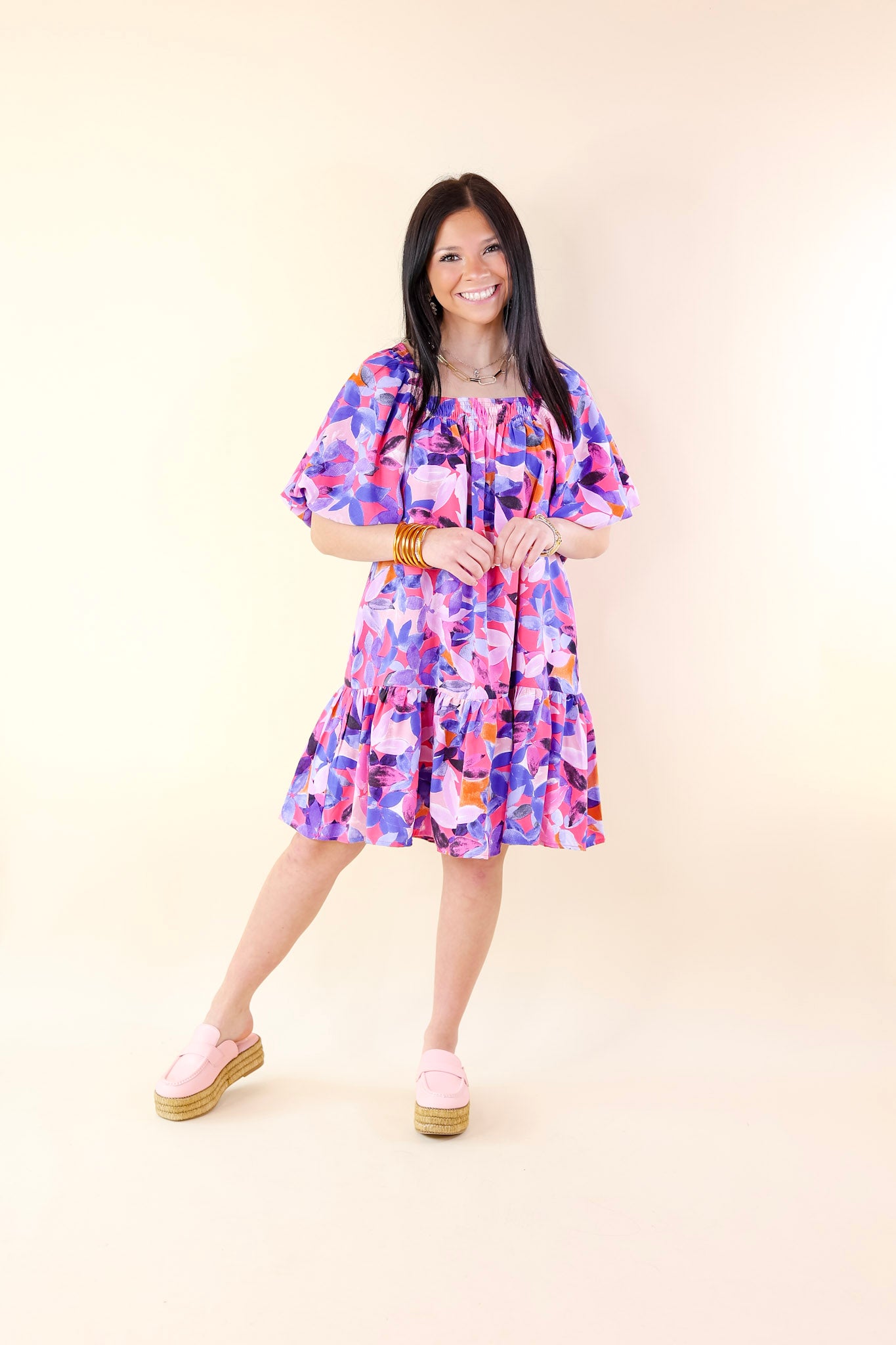 Blossoming Beauty Floral Print Dress in Magenta Pink