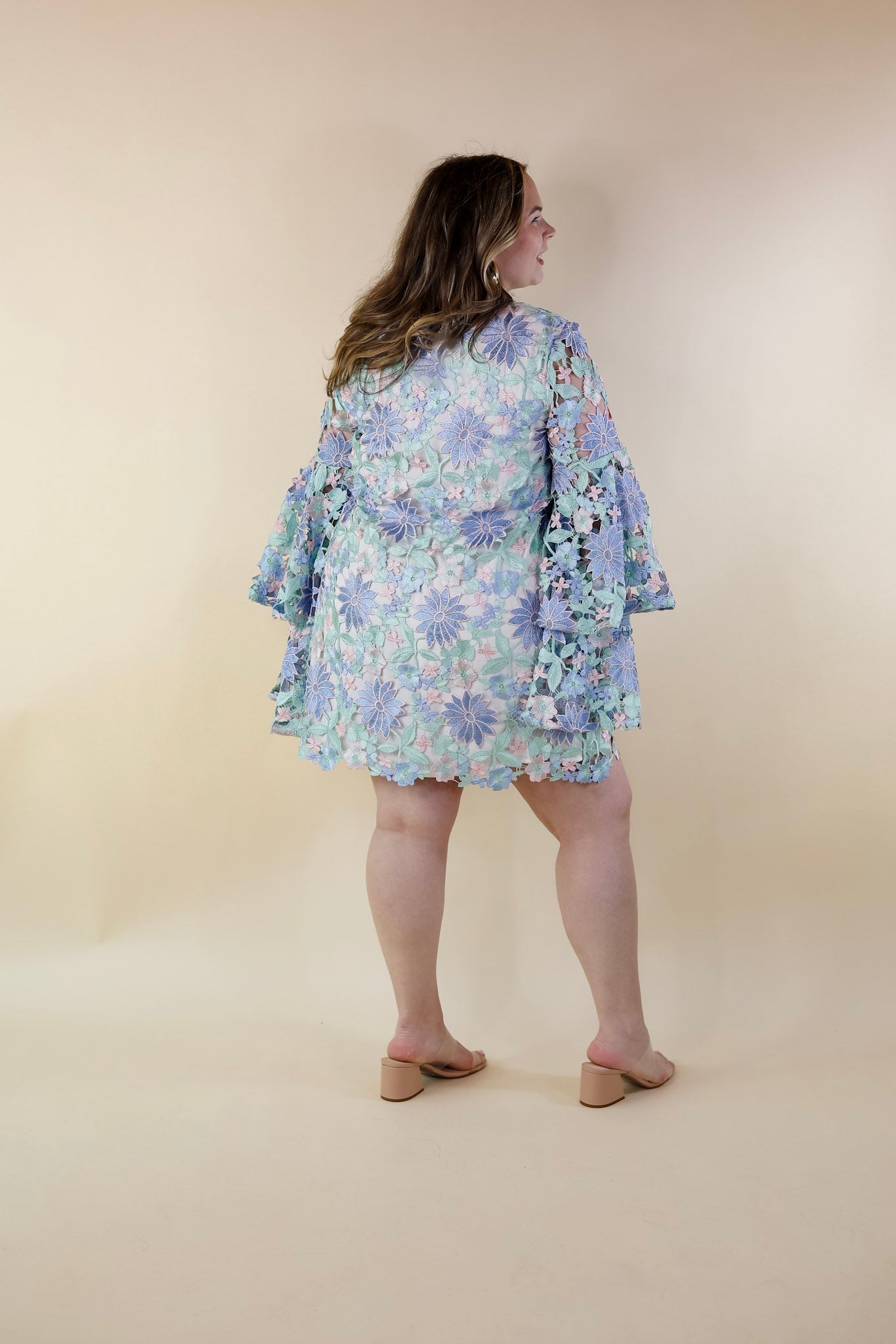 BuddyLove | Gayle Long Sleeve Mini Dress in Bellflower (Blue, Mint Green and Pink) - Giddy Up Glamour Boutique