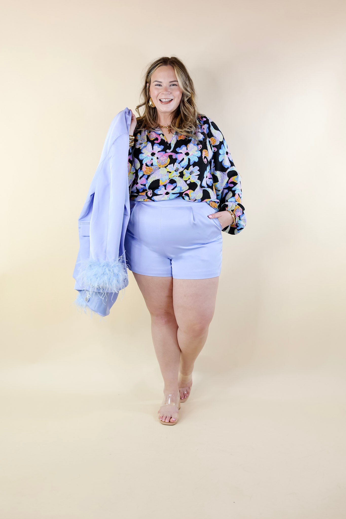 BuddyLove | Renzo High-Waisted Shorts in Blue - Giddy Up Glamour Boutique