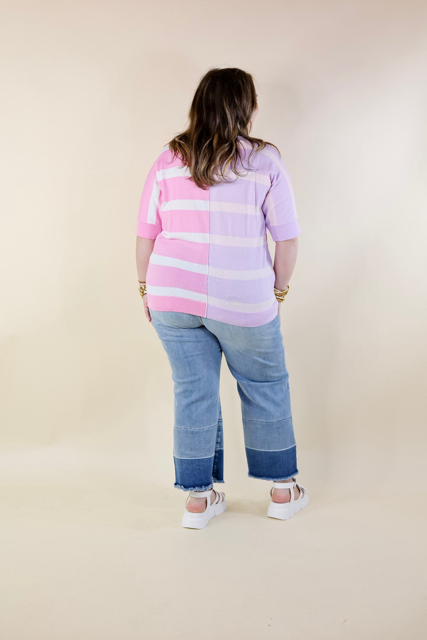 Urban Chic Color Block Striped Knit Top in Purple and Pink - Giddy Up Glamour Boutique