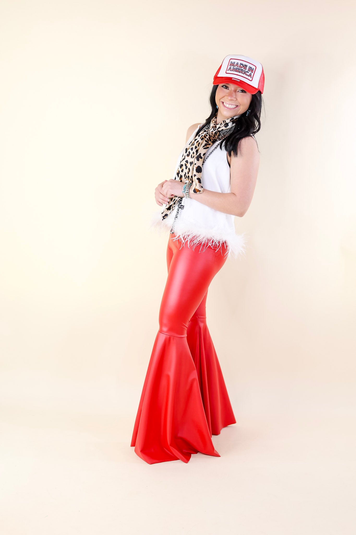 Nearly Famous Faux Leather Bell Bottom Pants in Red - Giddy Up Glamour Boutique