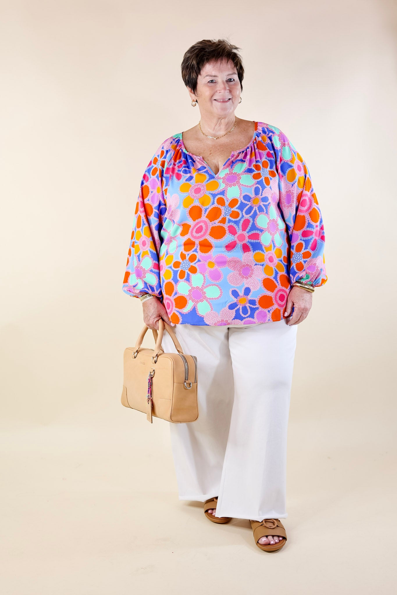 Seriously Sweet Floral Print Top with Notched Neckline in Blue - Giddy Up Glamour Boutique