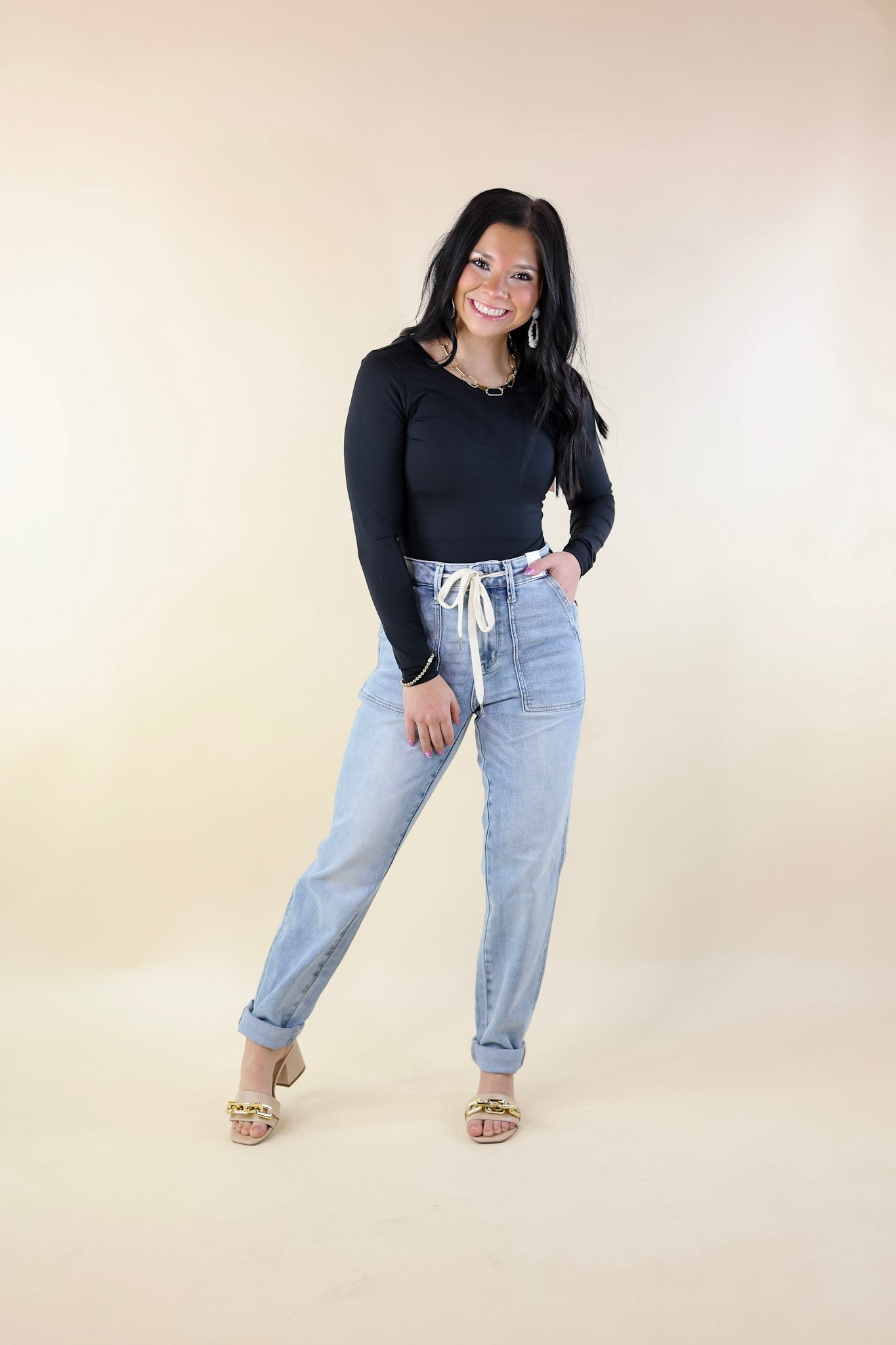 Judy Blue | Keep It A Secret Relaxed Pull on Jean Joggers in Light Wash - Giddy Up Glamour Boutique
