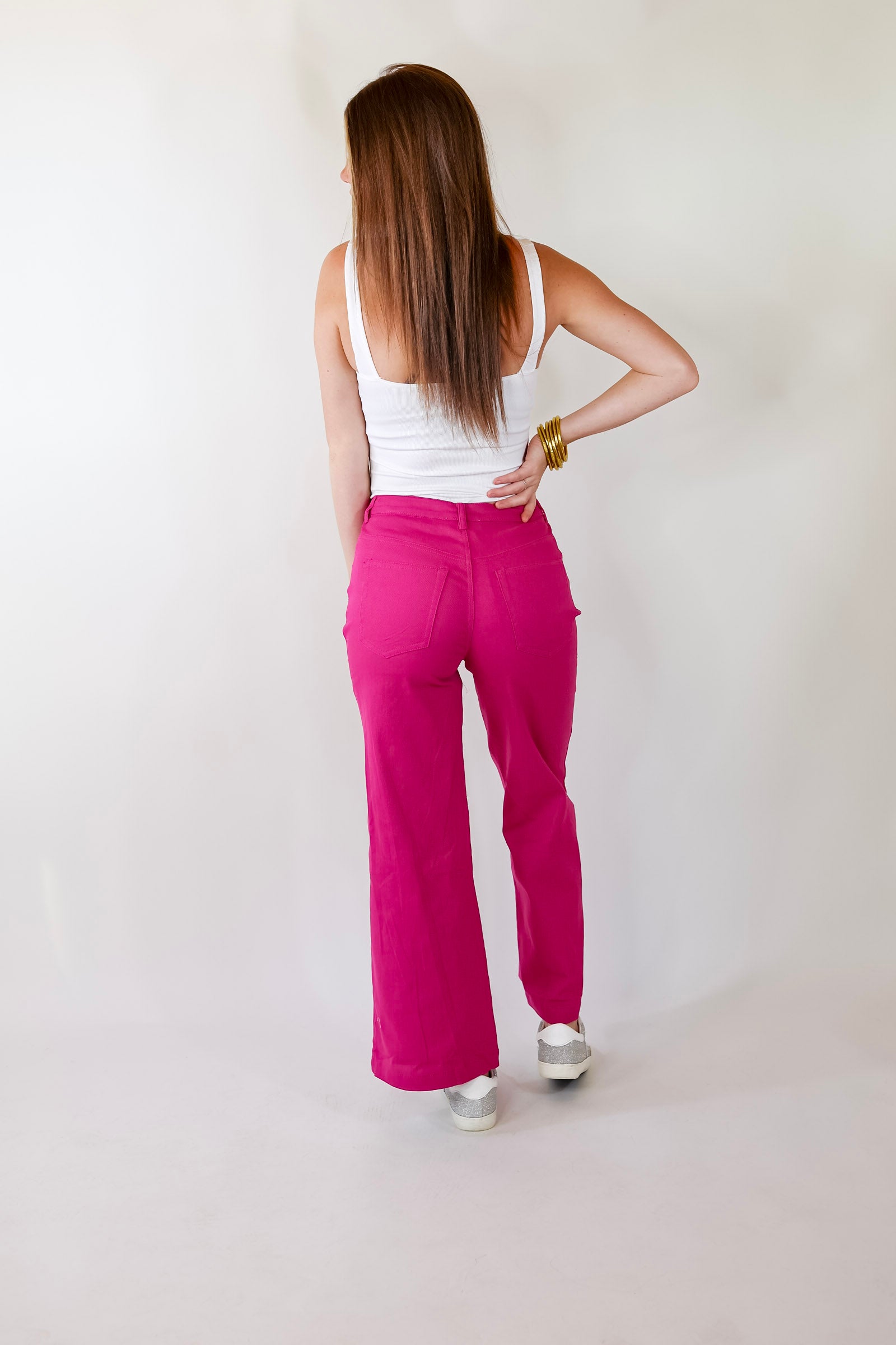 The Best Cropped Wide Leg Jeans In Magenta Pink - Giddy Up Glamour Boutique